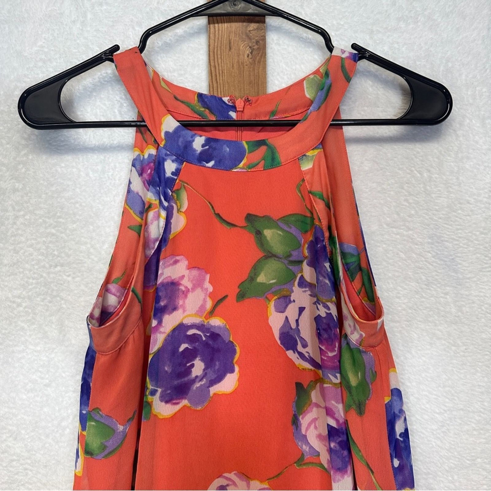 Betsey Johnson Betsey Johnson Orange & Purple Floral Sleeveless Swing Dress Size XS / US 0-2 / IT 36-38 - 2 Thumbnail