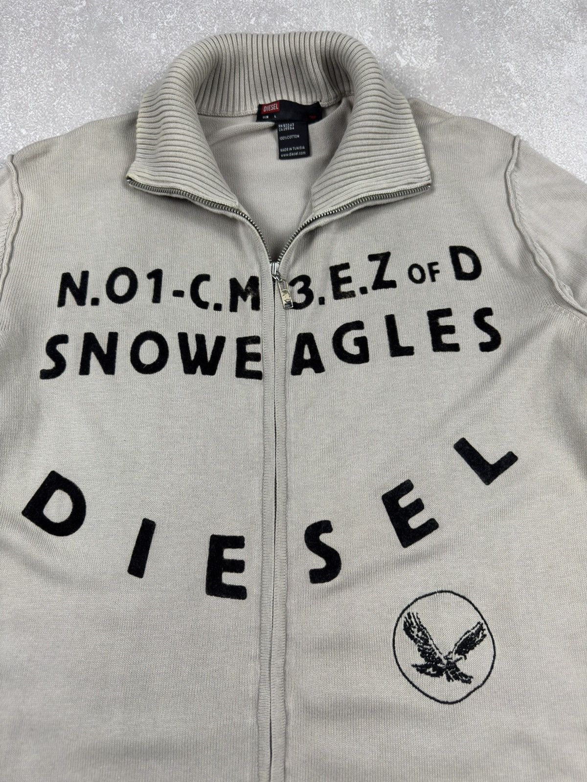 Diesel Vintage Diesel Snoweagles Light Zip Beige Sweater Y2K Size US L / EU 52-54 / 3 - 7 Thumbnail