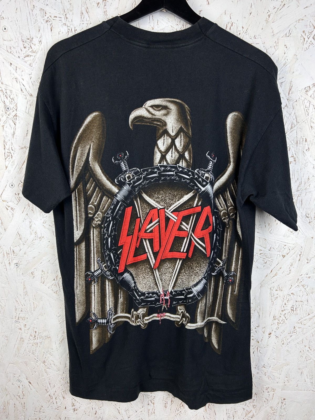 Band Tees 90s Vintage Slayer Double Sided Print Eagle Rare T-Shirt Size US XL / EU 56 / 4 - 5 Thumbnail