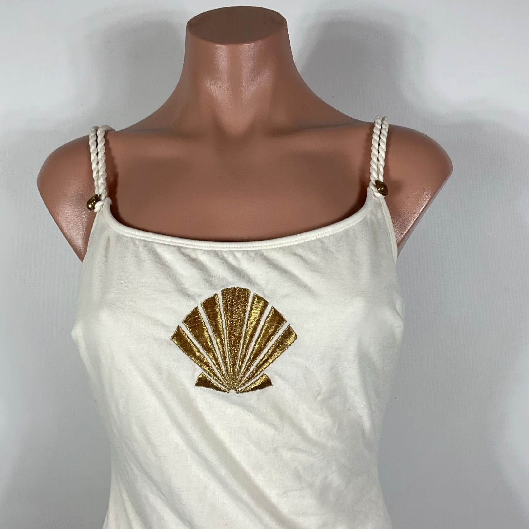 Vintage VINTAGE La Blanca One Piece Swim Suit Ivory 80s 90s High Cut Spaghetti Shell Pattern Cotton Size 16 Womens Size XXL / US 16-18 / IT 52-54 - 3 Thumbnail