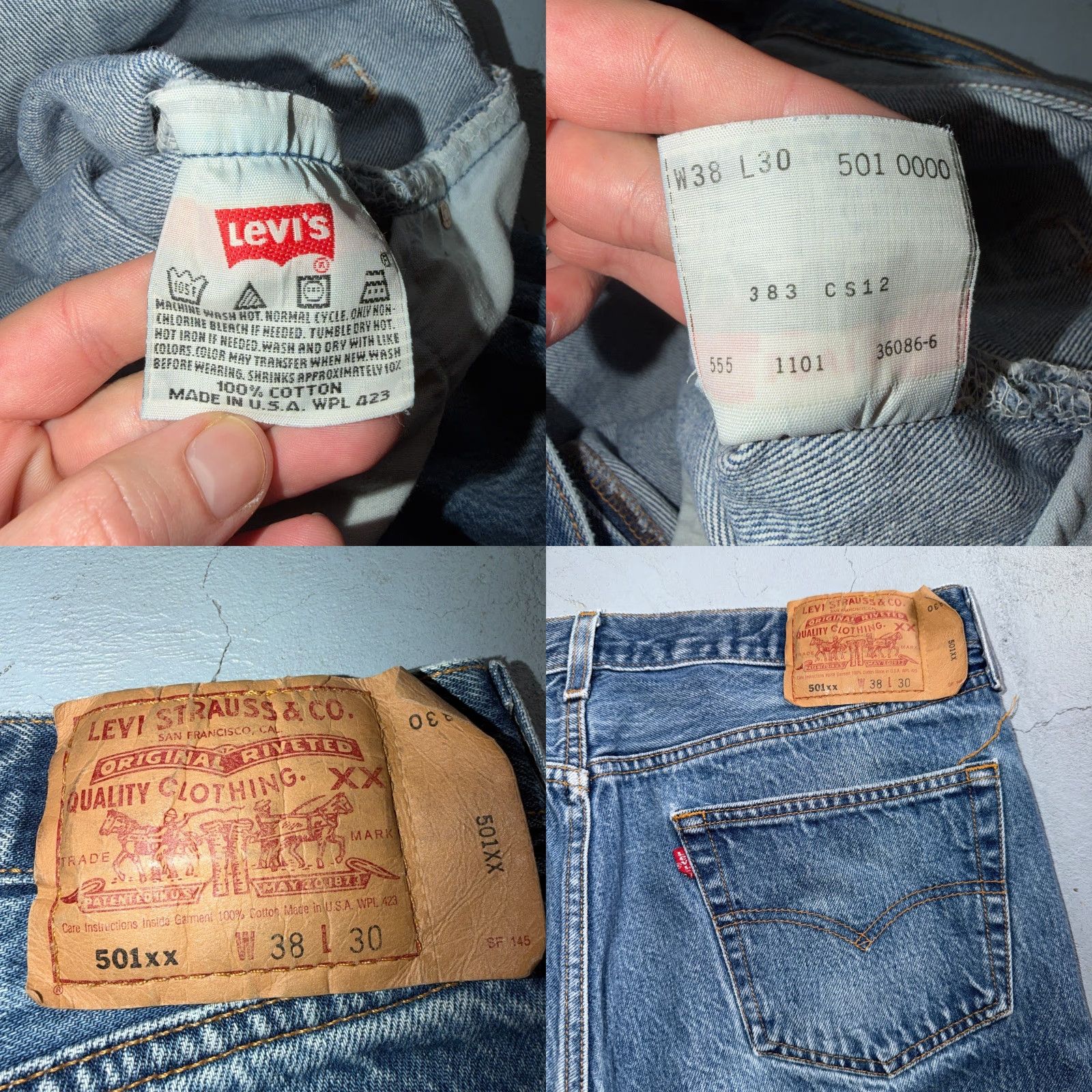 Levi's VINTAGE Levi's 501 Jeans - 90s USA, Straight Leg, Light Wash Blue, 38x30, 5-Pocket, Denim, Regular, Men / Adult, Button Closure, Cotton, Classic Fit Size US 38 / EU 54 - 9 Thumbnail
