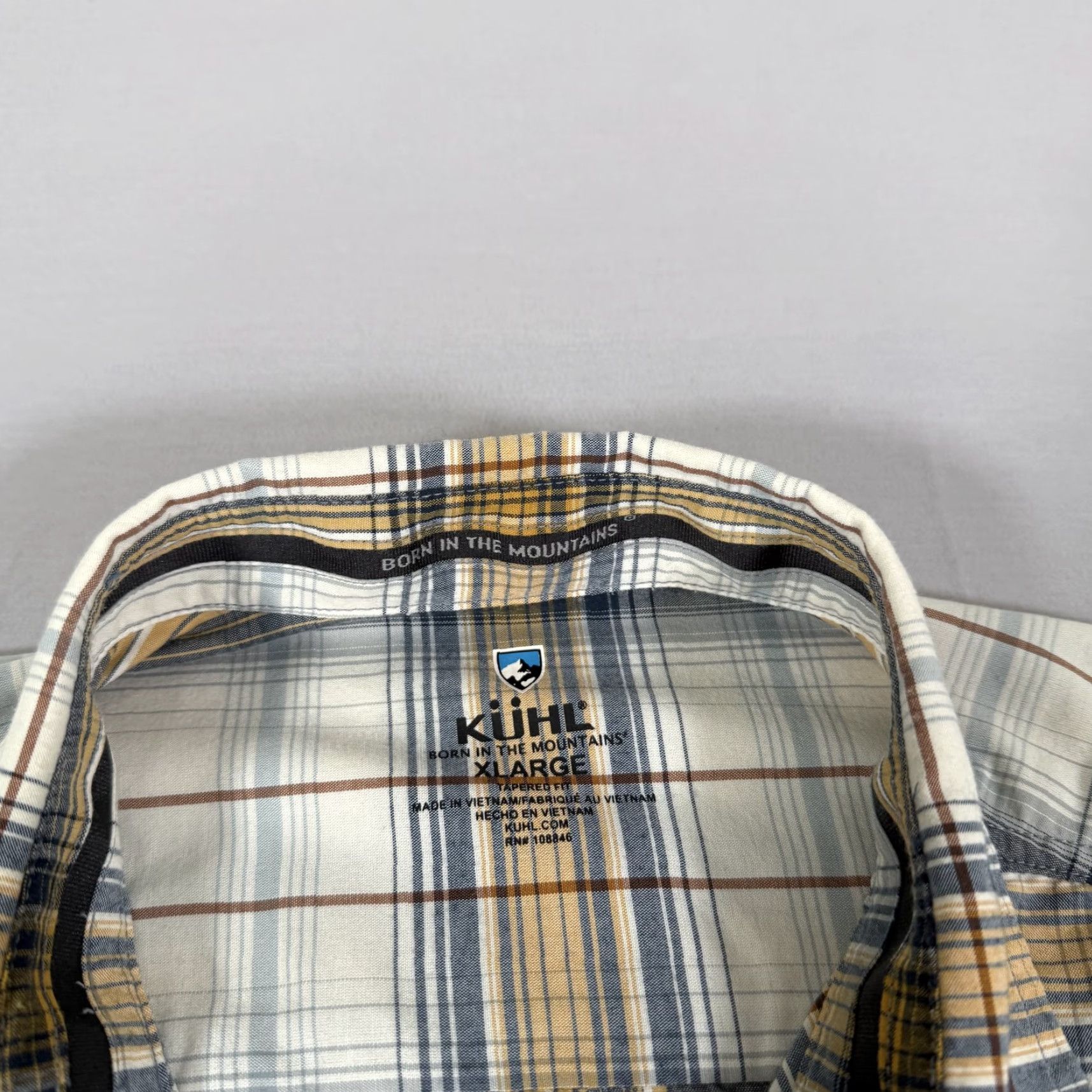 Vintage Kuhl Shirt Mens XL White Brown Button Up Styk Lightweight Stretch Outdoor Hike Plaid Outdoor Casual Mens XL White Beige Gray Yellow Button-Up Size US XL / EU 56 / 4 - 6 Thumbnail