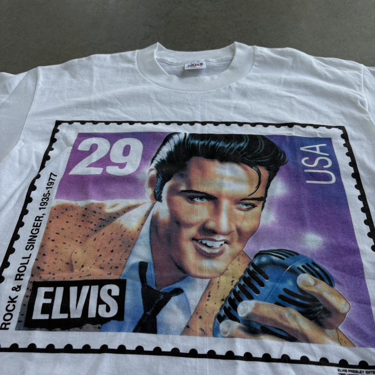 Anvil × Vintage Vintage 1992 Elvis Anvil T-Shirt Large Postage Stamp White Size US L / EU 52-54 / 3 - 6 Thumbnail