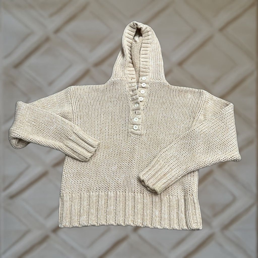 Soft Surroundings Soft Surroundings Hoodie Women Small Beige Knit Cropped Pullover Crochet Solid Designer Classic Size S / US 4 / IT 40 - 1 Thumbnail