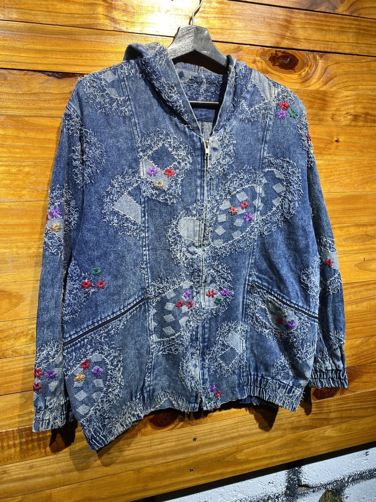 Vintage Vintage 90s Hyo Sung Embroidered Boro Denim Hoodie Jacket Size US L / EU 52-54 / 3 - 5 Thumbnail