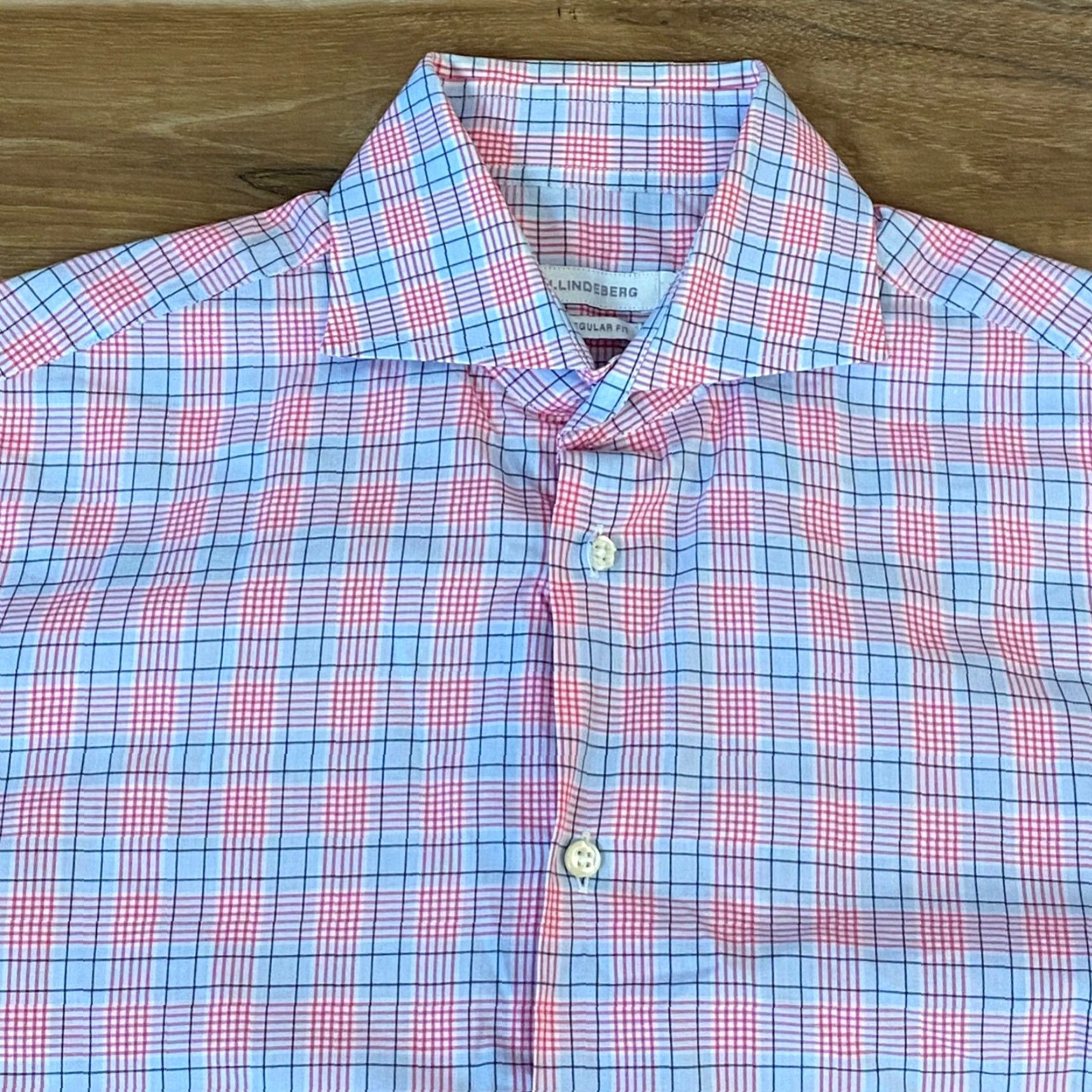 J.Lindeberg J. Lindeberg Shirt Mens 15/38 Regular Red Gray Plaid Button Up Long Sleeve Size US M / EU 48-50 / 2 - 2 Thumbnail