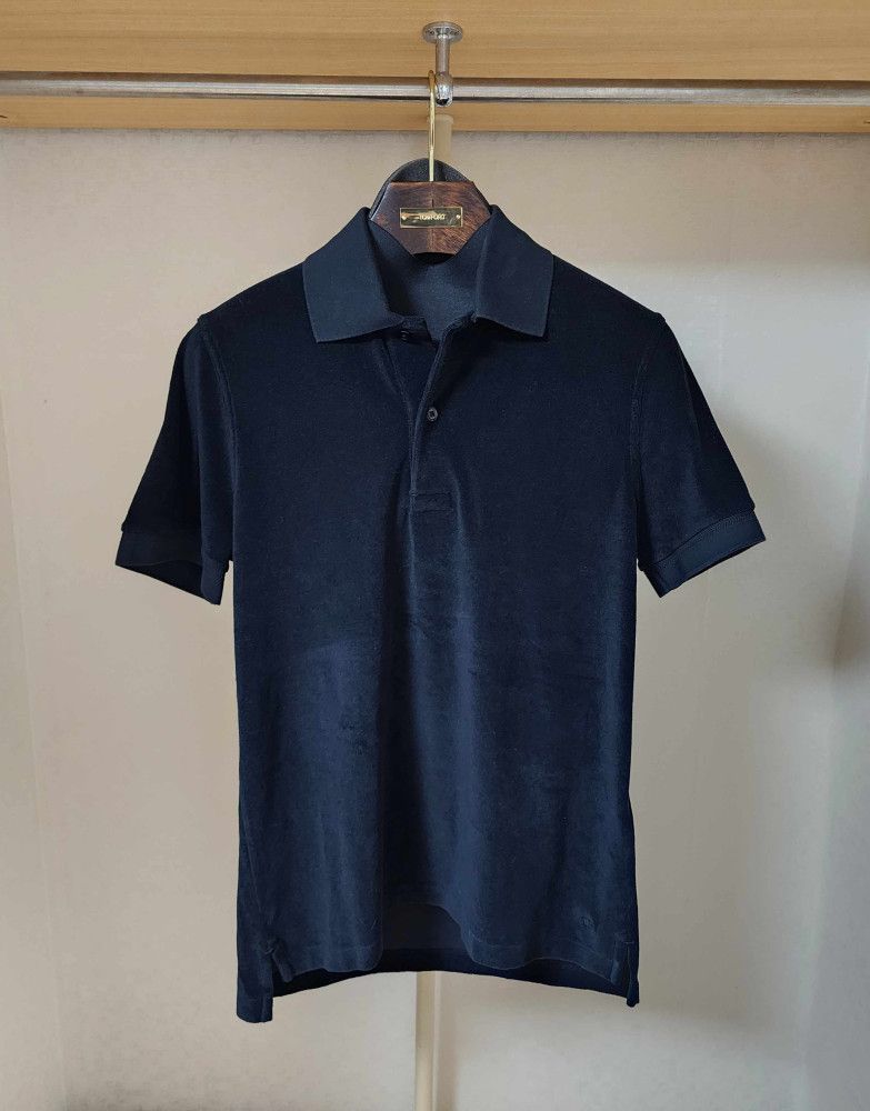 Tom Ford o1sm1stk0824 Terry Cotton Pique Collar Polo Shirt in Navy Size US L / EU 52-54 / 3 - 1 Thumbnail