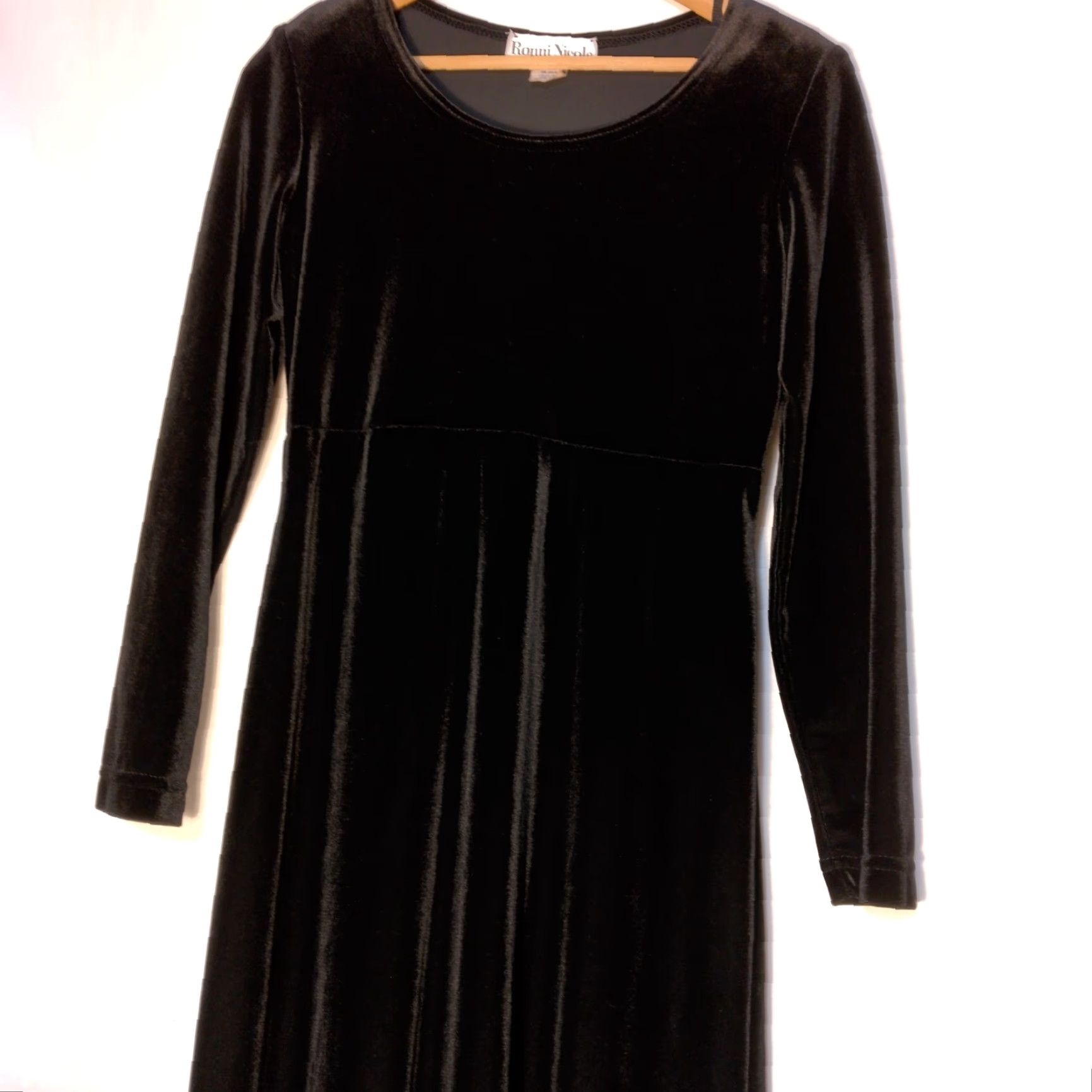 Velour VINTAGE Ronni Nicole Petite Dress Black Velour Stretch 1990s Witchy Gothic Gig Party Women 6P Size M / US 6-8 / IT 42-44 - 5 Thumbnail