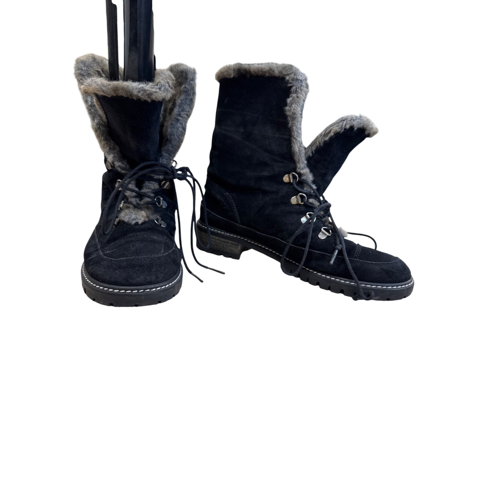 Stuart Weitzman Stuart Weitzman Womens Black Suede Fur-Lined Boots Size 8.5M Size US 8.5 / IT 38.5 - 1 Thumbnail