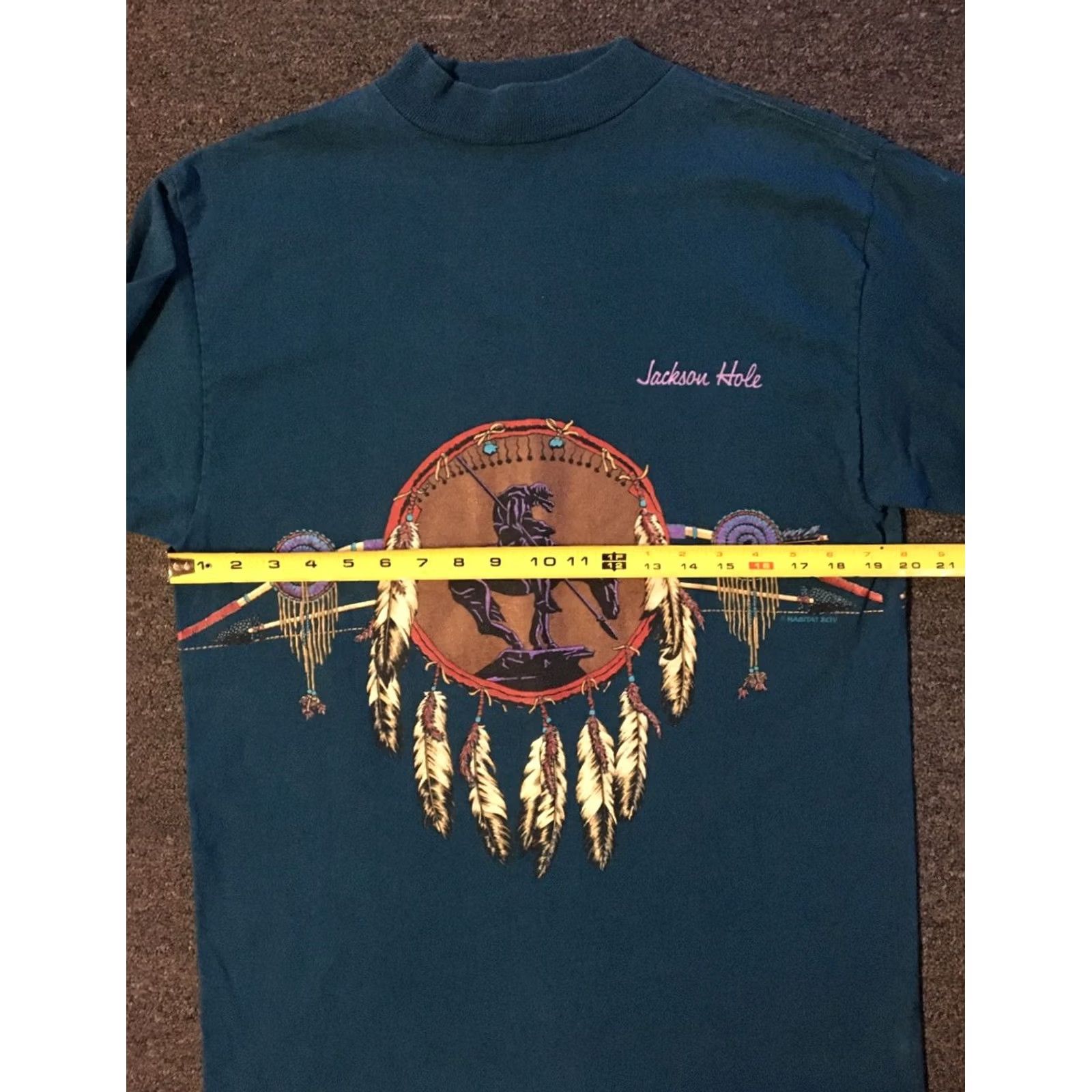 Native VINTAGE Jackson Hole Cowboy All Over Print Shirt M 90s Green Men's Long Sleeve Mock Neck Native Feather Animal Nature Horse Wyoming USA Size US M / EU 48-50 / 2 - 7 Thumbnail