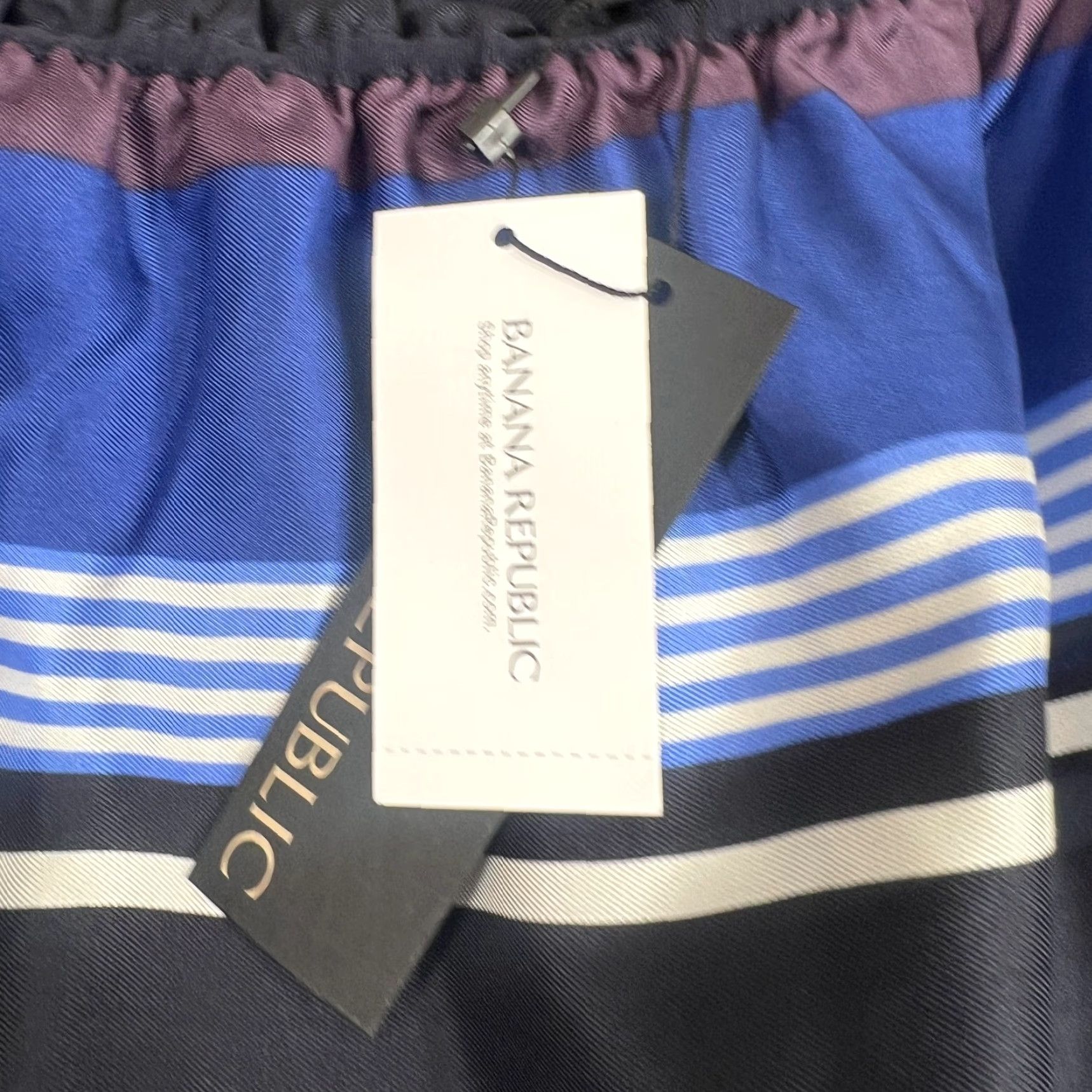 Banana Republic VINTAGE Banana Republic Silk Blue Striped Off the Shoulder Shift Dress XS Ruffle Classic Womens Size XS / US 0-2 / IT 36-38 - 2 Thumbnail