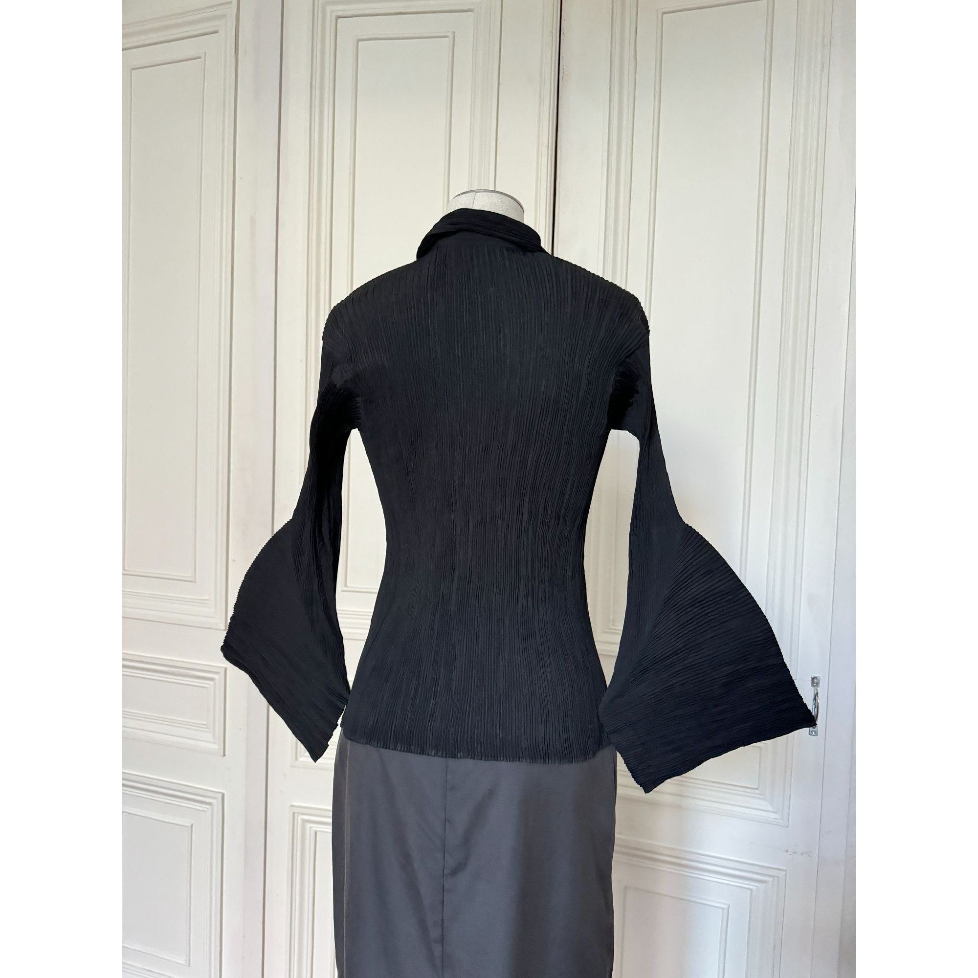 Issey Miyake Vintage Black Pleated Blouse Size M / US 6-8 / IT 42-44 - 5 Thumbnail