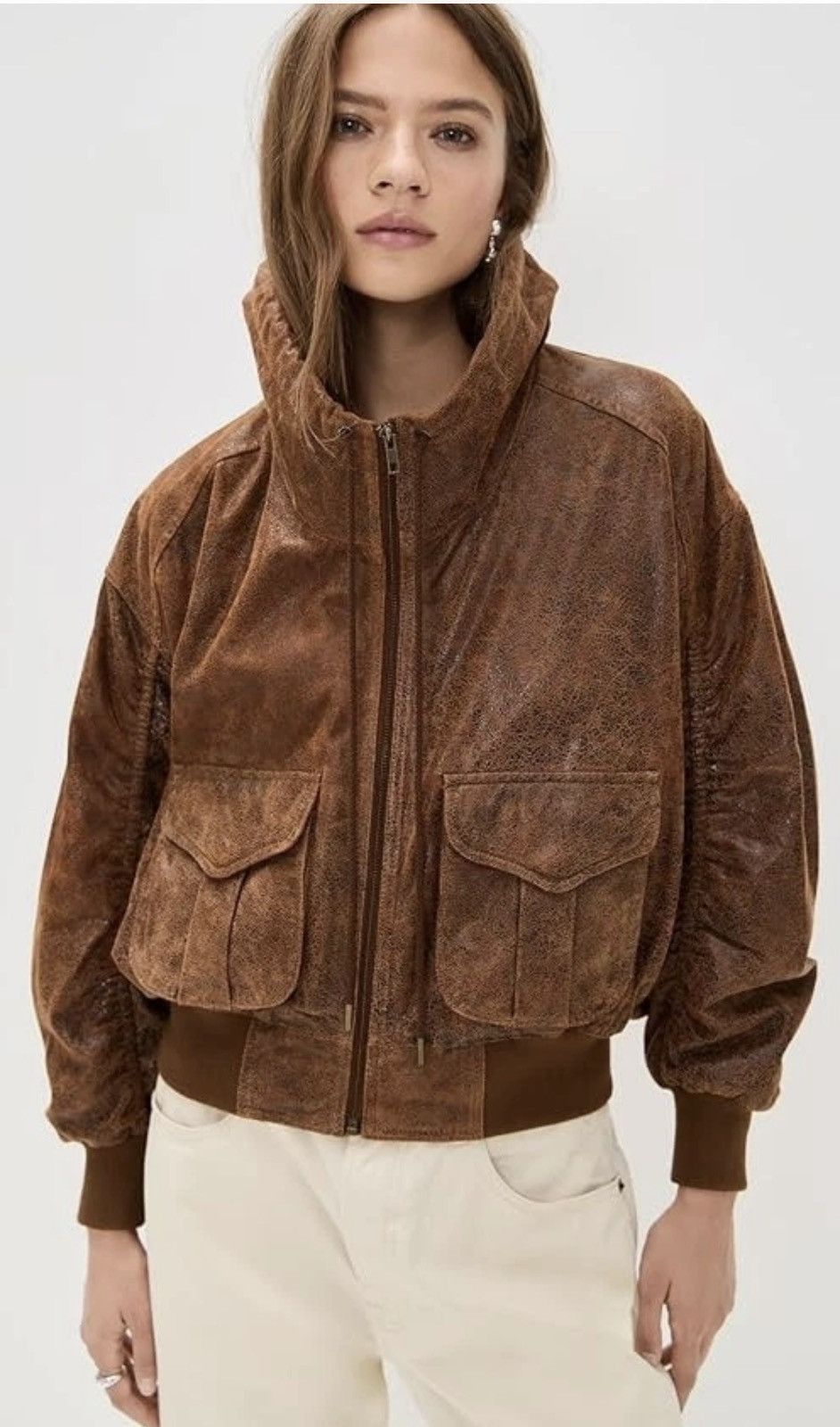 R13 R13 - LEATHER SHIRRED OVERSIZED BOMBER Size M / US 6-8 / IT 42-44 - 1 Thumbnail