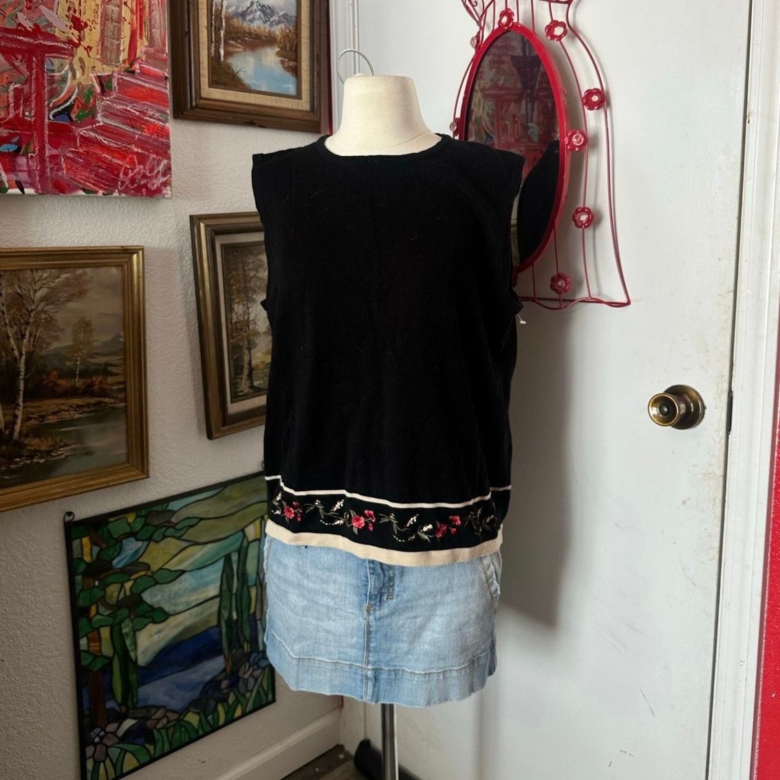 Other dressbarn black beige floral knit tank top Size XL / US 12-14 / IT 48-50 - 1 Thumbnail