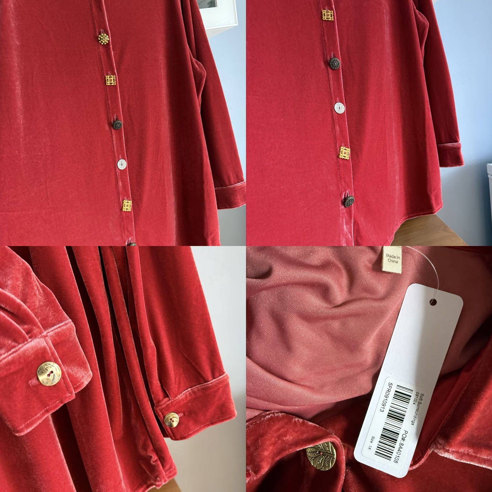 Soft Surroundings **Soft Surroundings Filigree Velvet Boyfriend Red Button Front Shirt 1X** User: Soft Surroundings Filigree Velvet Boyfriend Red Button Front Shirt 1X Size XL / US 12-14 / IT 48-50 - 8 Thumbnail