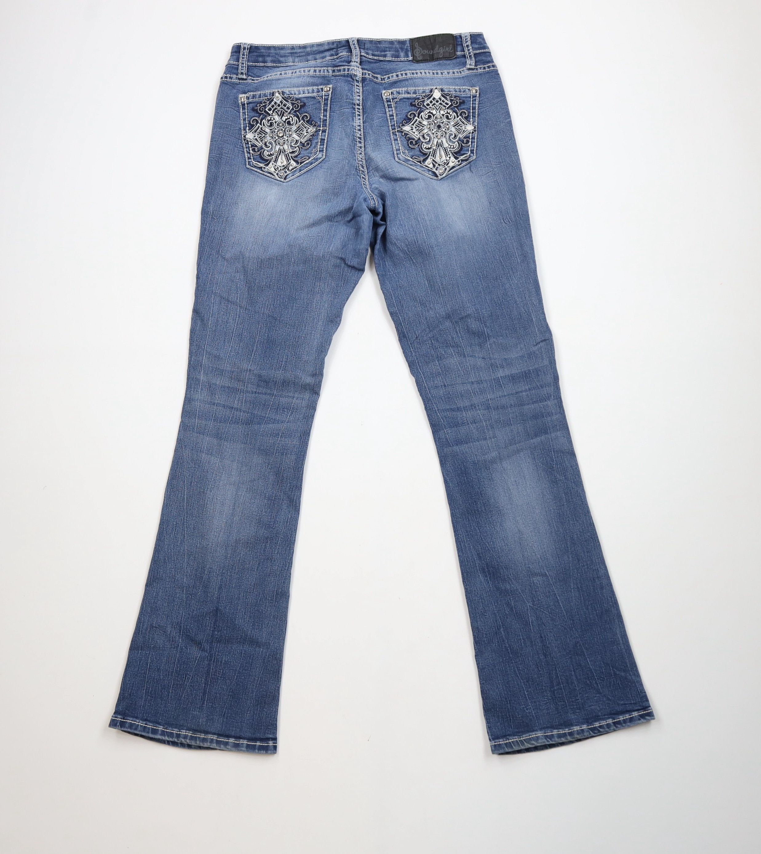 Vintage Vintage 90s Y2K Babydoll Sequin Heart Cross Flared Jeans Size 28" / US 6 / IT 42 - 10 Thumbnail