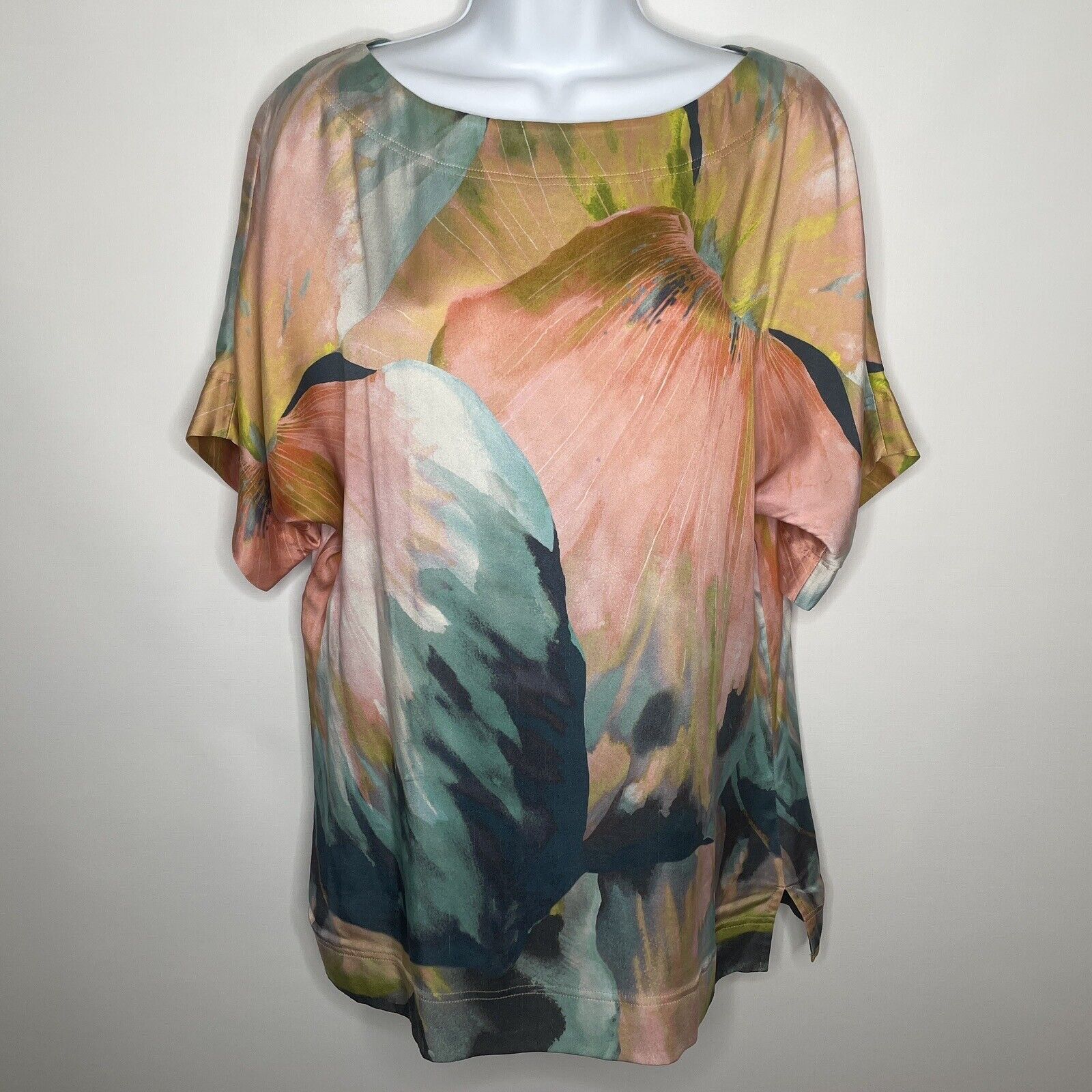 image of St John Couture Abstract Watercolor Silk Blend Blouse Top Spring 2014, Women's (Size Small)