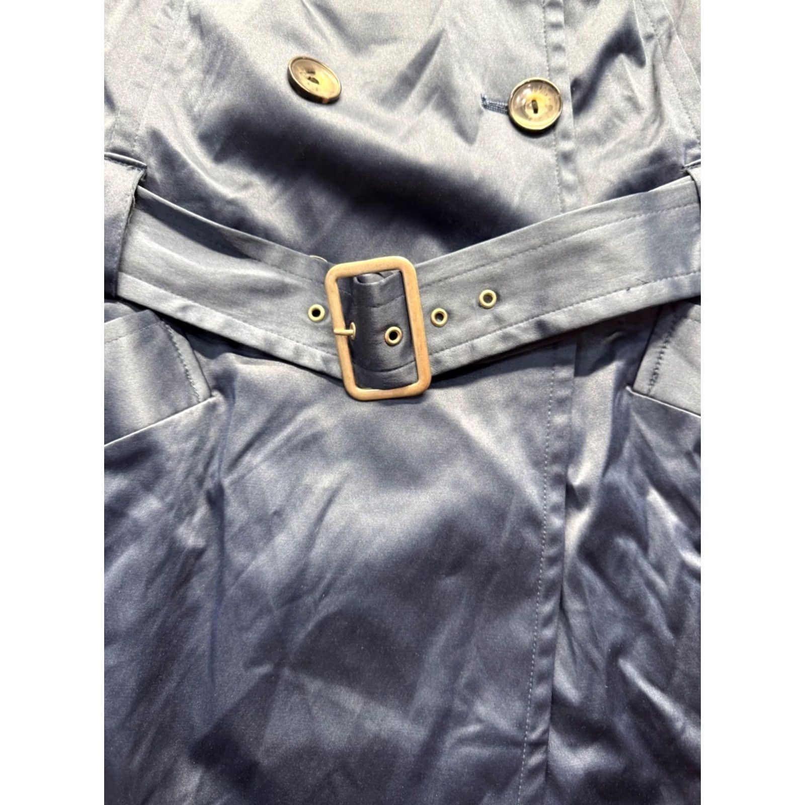 Vintage VINTAGE Double-Breasted Navy Trench Coat With Belt & Button Details Womens M Blue Coat Trench 32in Length (Fall, Spring) Size M / US 6-8 / IT 42-44 - 5 Thumbnail
