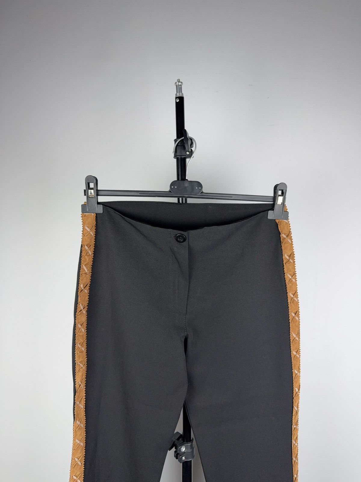 Japanese Brand 00s Retro Western Cowgirl Black Flare Pants With Brown Suede Size 27" / US 4 / IT 40 - 2 Thumbnail