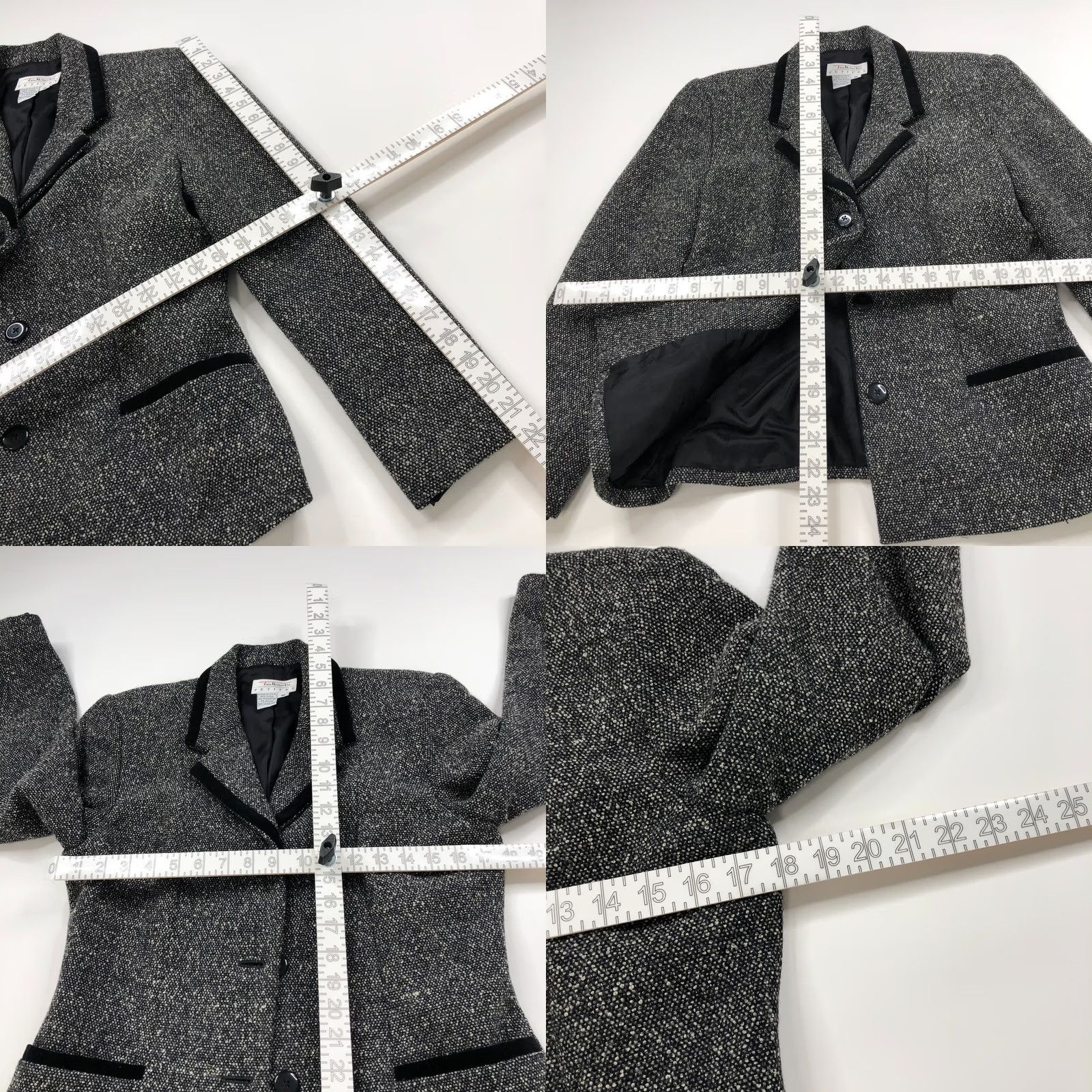 Talbots VINTAGE Talbots Petites 10 Blazer Jacket Black Gray Wool Blend 3 Button Womens Size L / US 10 / IT 46 - 8 Thumbnail