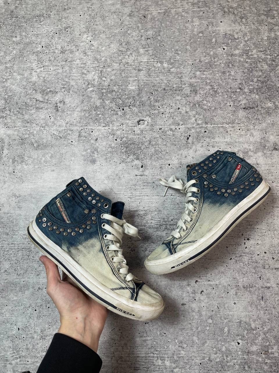 Diesel Vintage 00s Diesel Studded Denim Lace Up Shoes Y2K Size US 7 / EU 40 - 1 Thumbnail