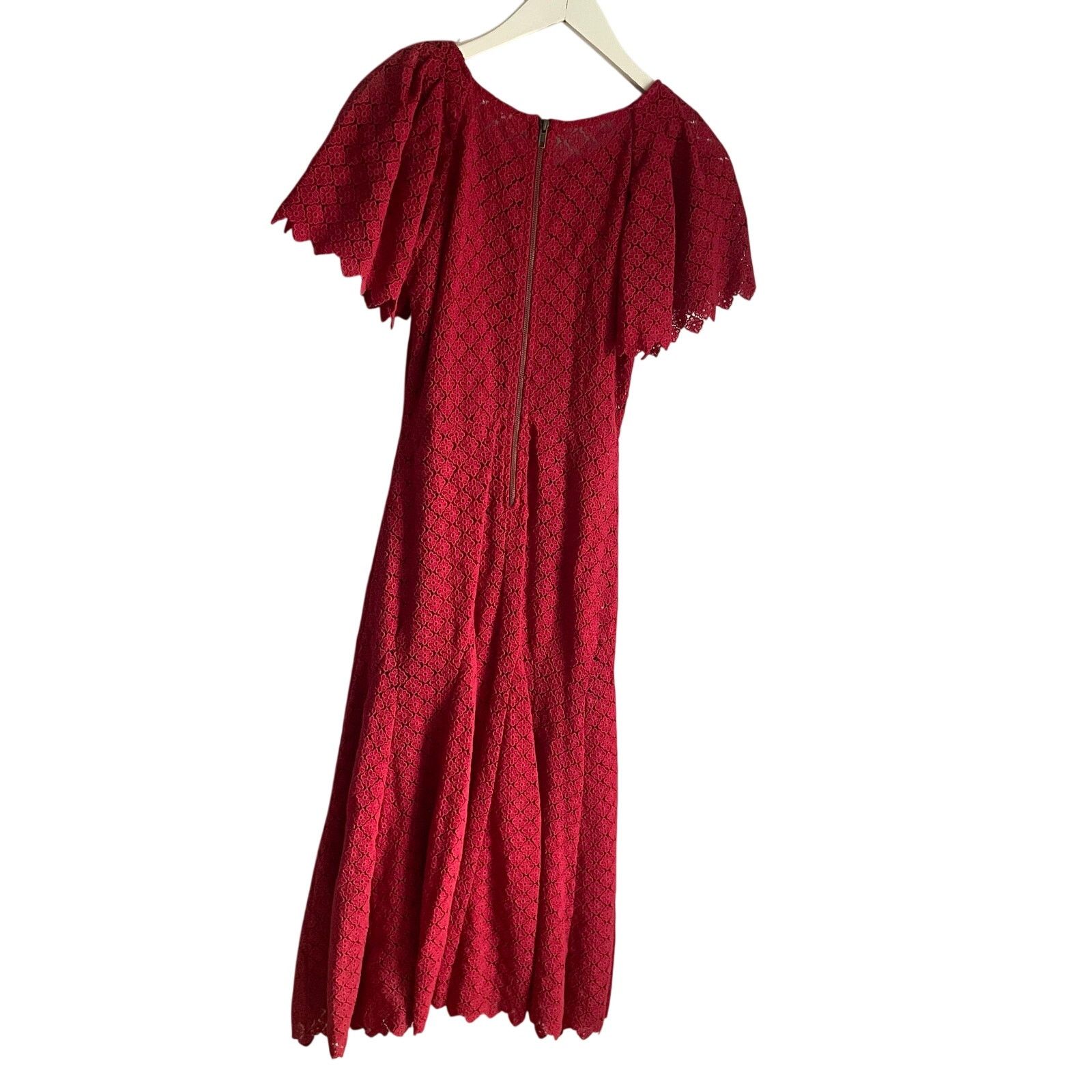 THE GREAT The Great. The Harmony Lace Midi Dress Red Cottagecore sz 0 Size XS / US 0-2 / IT 36-38 - 2 Thumbnail
