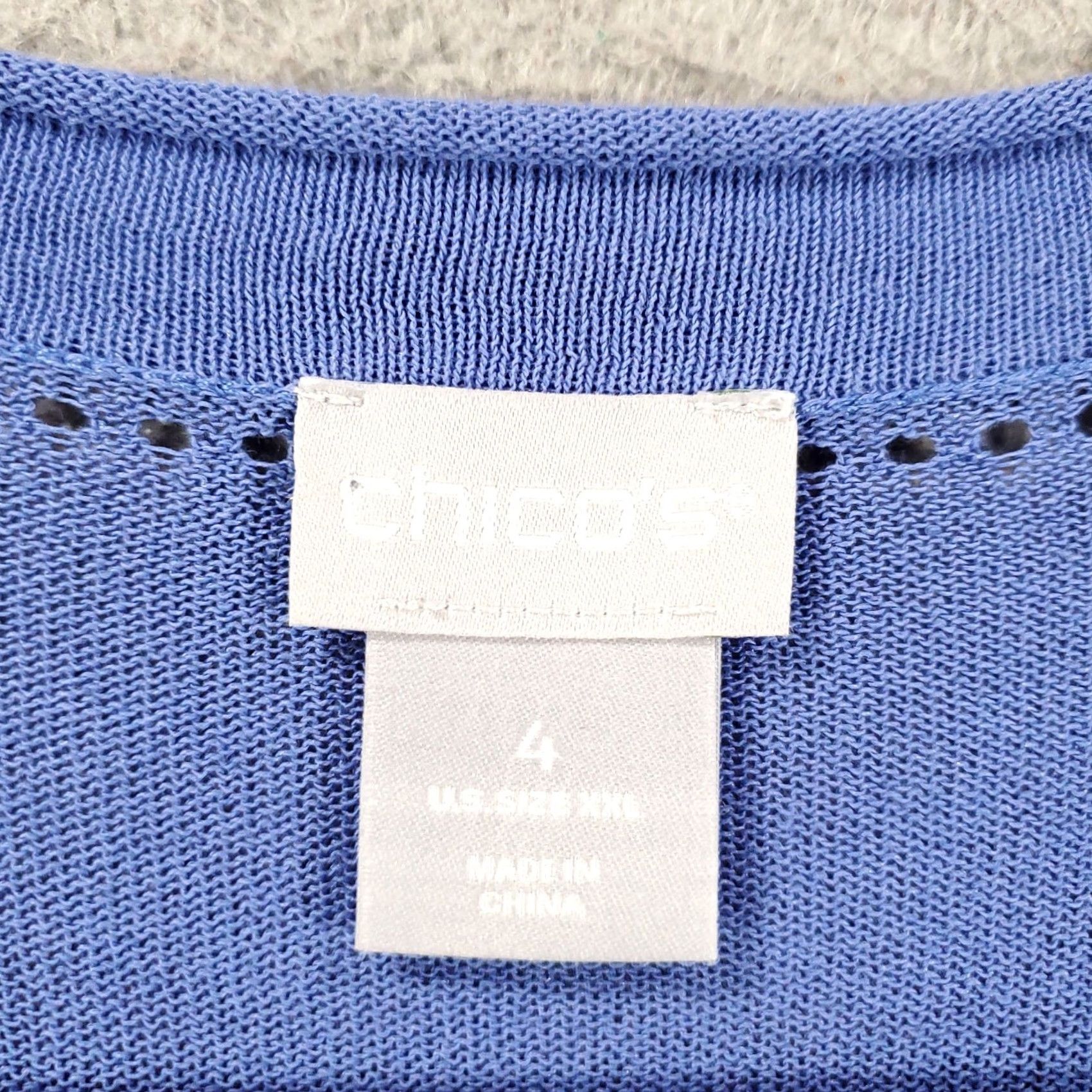 Vintage Chicos Cardigan Womens 2XL Blue Longline V-Neck Knit Casual Sleeve 2XL Sweatery Sm: Solid Pattern Size XXL / US 16-18 / IT 52-54 - 5 Thumbnail