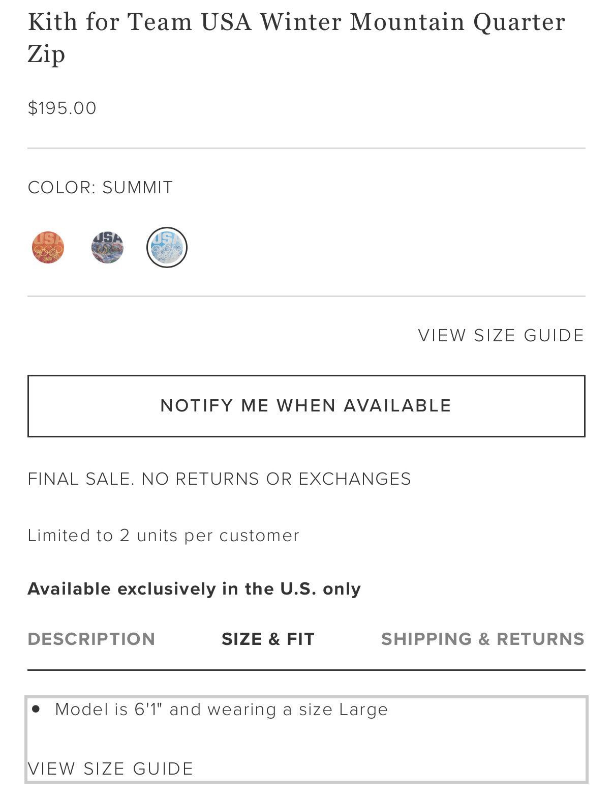 Kith Kith for Team USA Summit Winter Mountain Quarter Zip Size US L / EU 52-54 / 3 - 8 Thumbnail