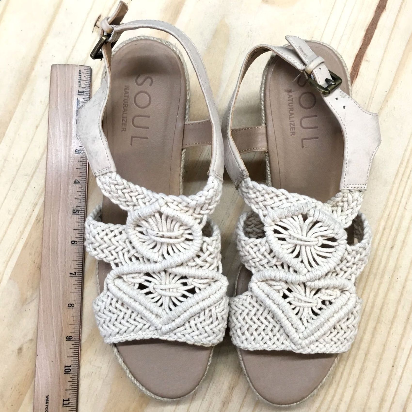 Vintage Soul Naturalizer Oasis Espadrille Wedge Slingback Sandals Womens 9.5 M Ivory Cream Buckle Open Toe Casual Fashion Shoes Size US 10 / IT 40 - 6 Thumbnail