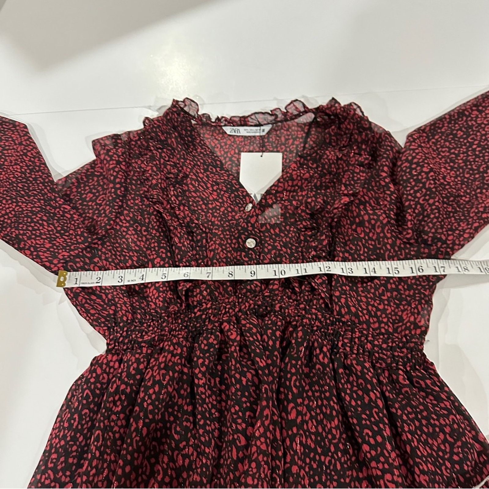 Zara Zara Red & Black Cheetah Print Long Sleeve Ruffled Dress Size L / US 10 / IT 46 - 9 Thumbnail