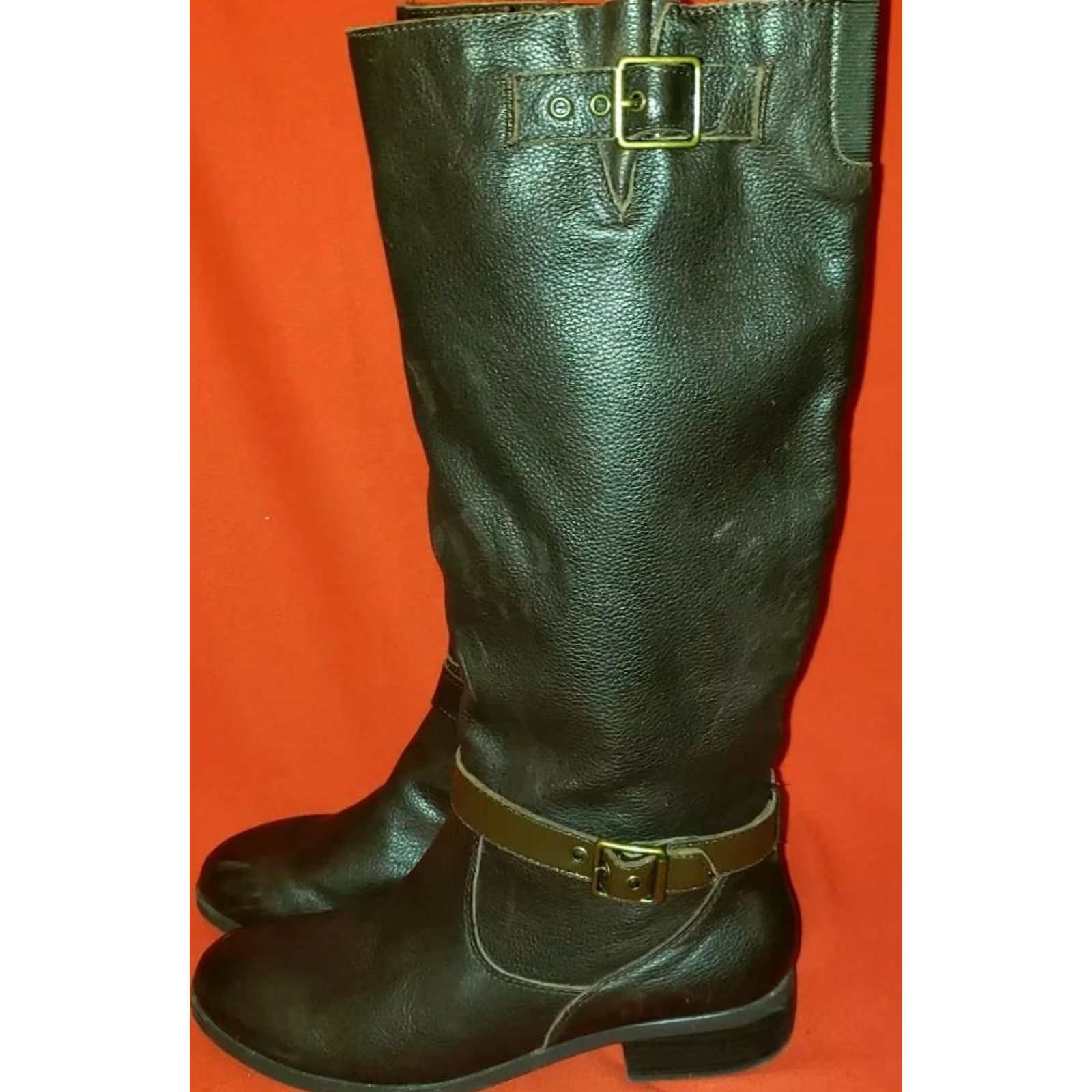 Vintage Women's Riding Boots Size 8.5M Brown REAL LEATHER Harness Strap With Buckle Boots Size US 7 / IT 37 - 3 Thumbnail