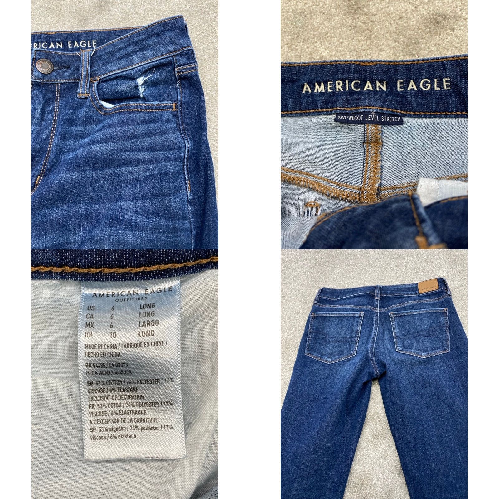 American Eagle Outfitters VINTAGE American Eagle Next Level Jeans Womens 6 Long Denim Blue High Rise Jegging Size 28" / US 6 / IT 42 - 8 Thumbnail