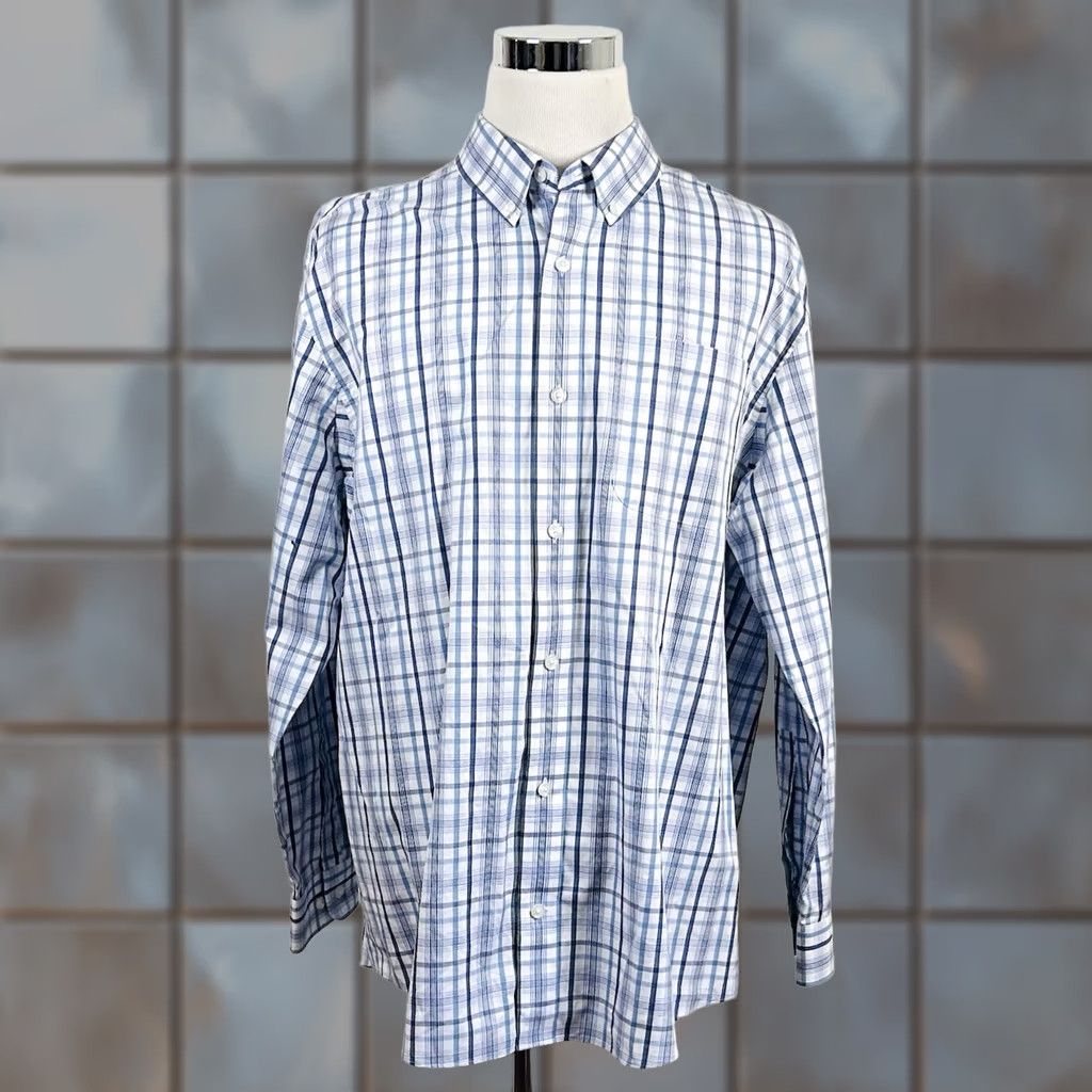 CO Duluth Trading Co XL Relaxed Fit Casual Shirts Blue White Plaid 100% Cotton Button-Front Long Sleeve Button-Down Collared Mens Shirt Size US XL / EU 56 / 4 - 1 Thumbnail