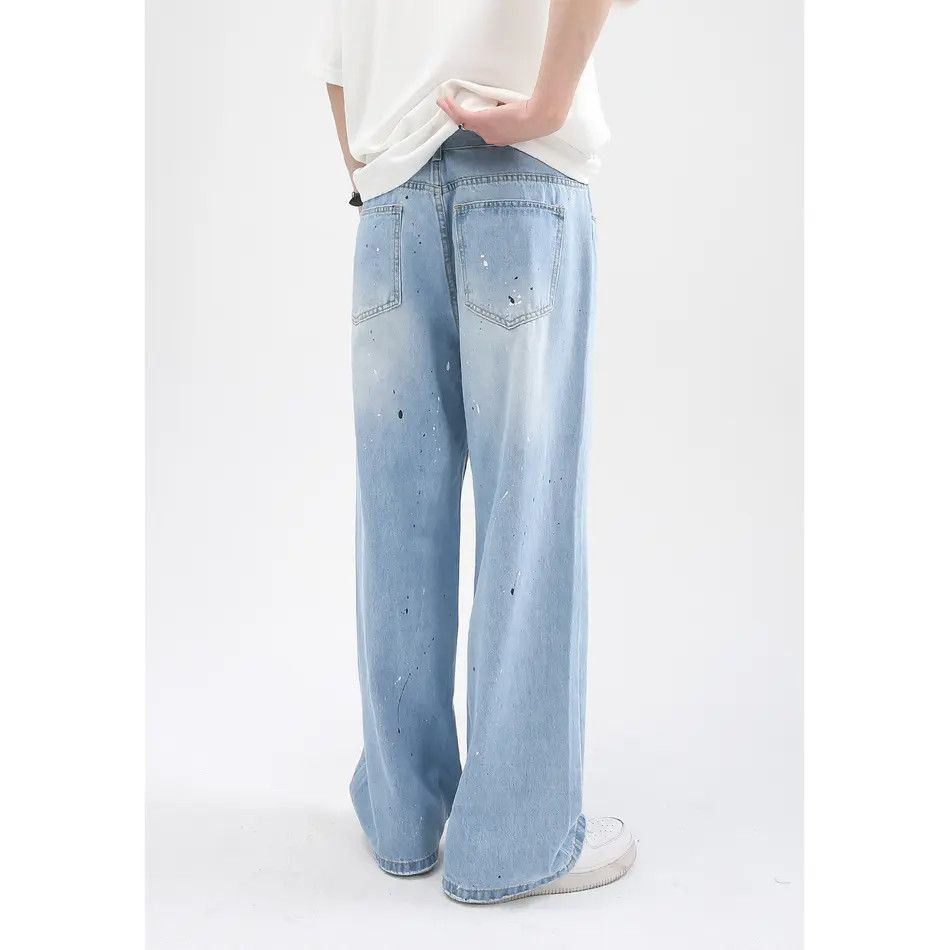Japanese Brand Retro splashed ink straight tube ripped jeans Size US 32 / EU 48 - 4 Thumbnail