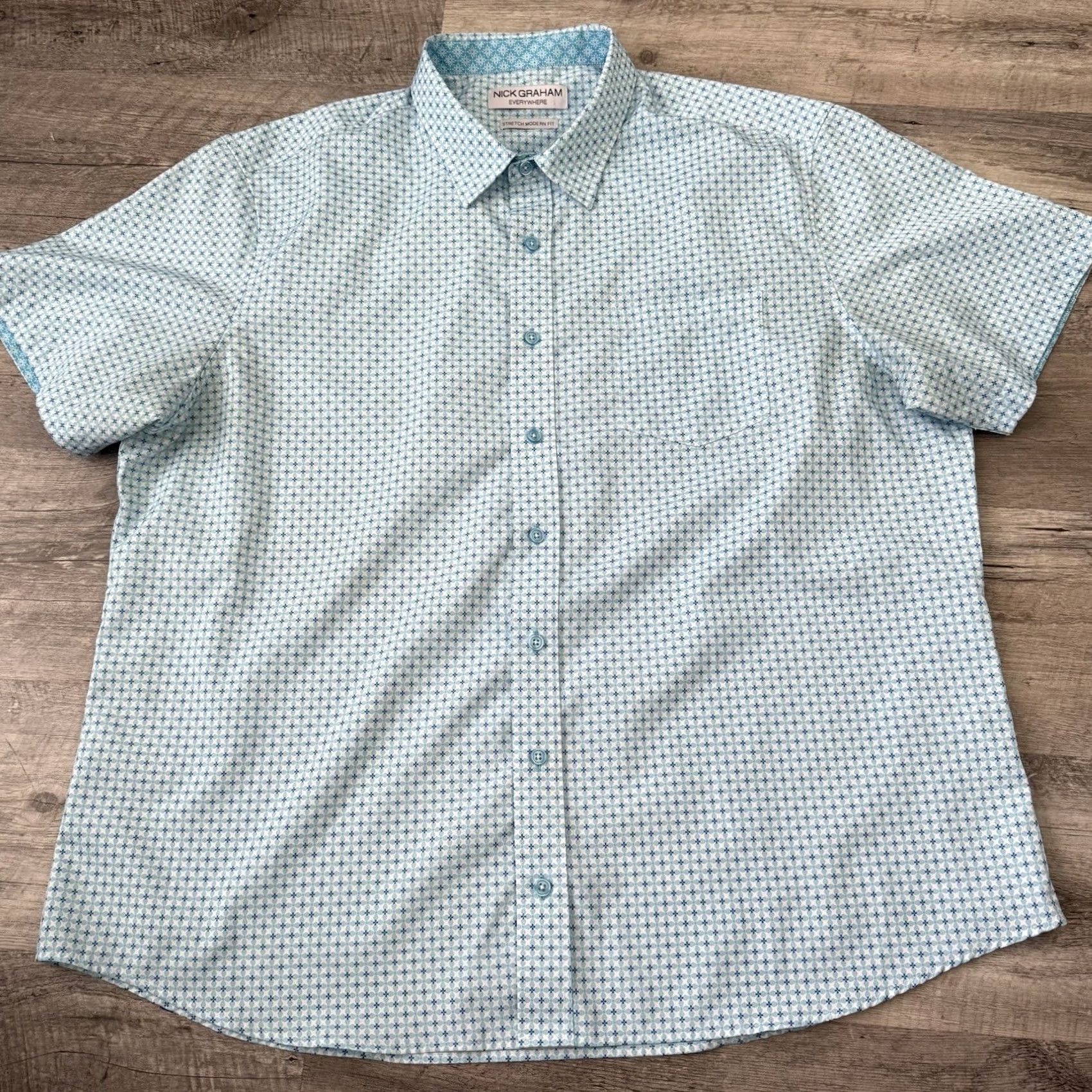 Vintage Nick Graham Everywhere Shirt Men XXL Blue Geometric Button Up Modern Fit Stretch Casual Travel Size US XXL / EU 58 / 5 - 3 Thumbnail