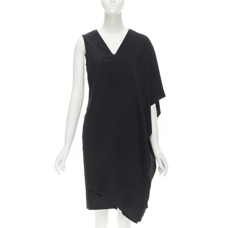 Maison Margiela MAISON MARGIELA 2013 black polyester V-neck asymmetric bonded cape dress IT40 S Size S / US 4 / IT 40 - 1 Thumbnail