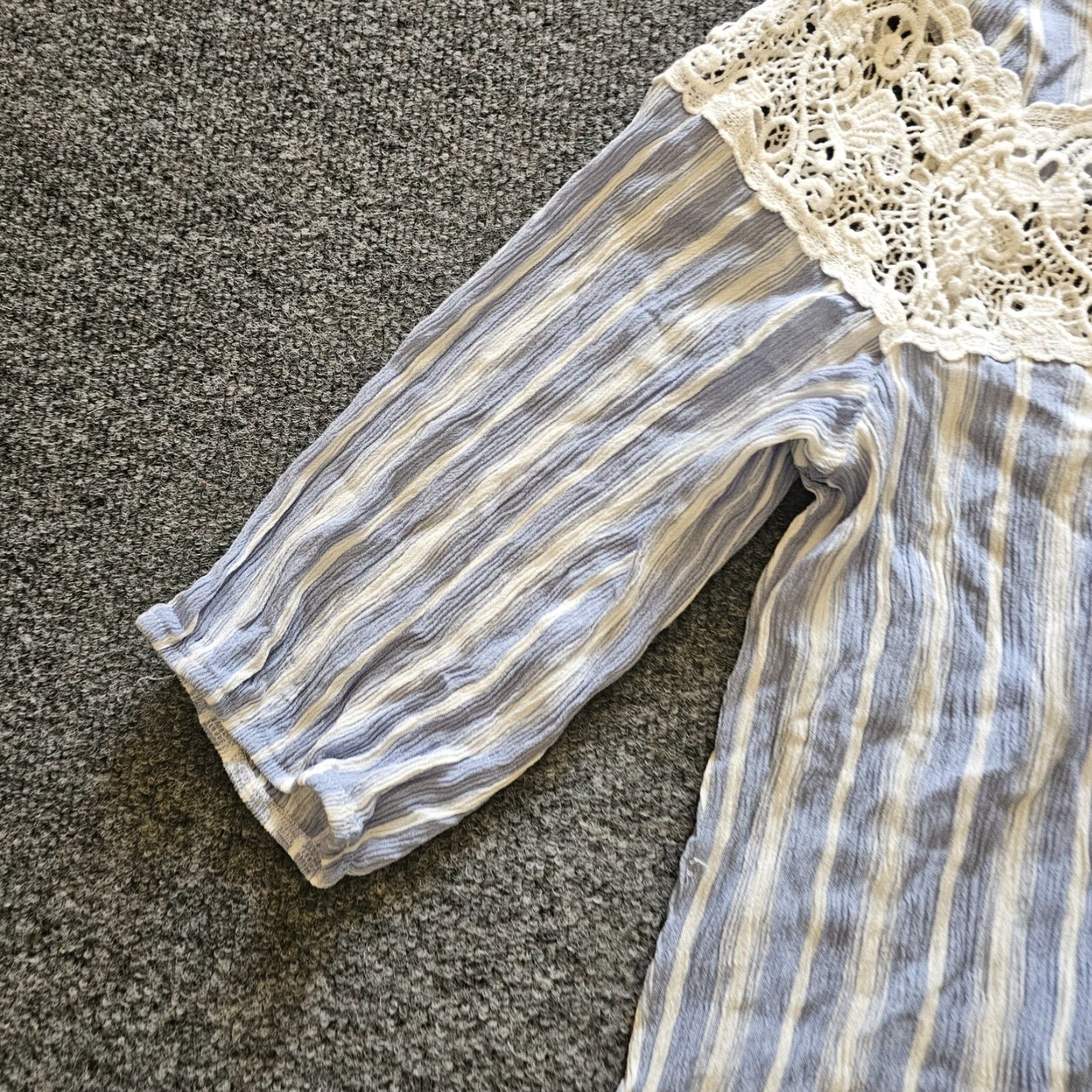 Torrid Torrid Top Womens 1X Blue White Striped Crochet Trim 3/4 Sleeve Boho Casual Shirt Size XL / US 12-14 / IT 48-50 - 5 Thumbnail