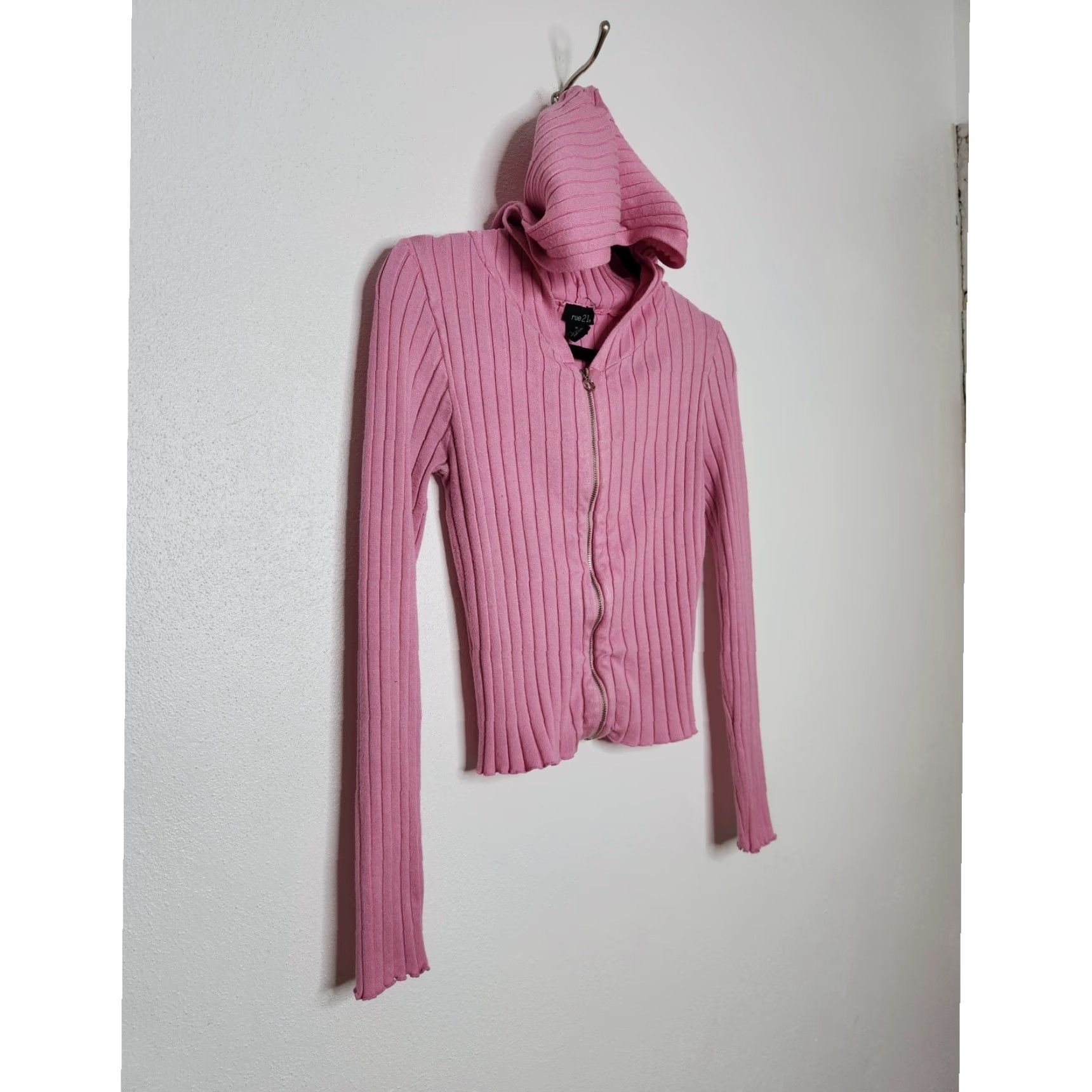 Vintage VINTAGE Rue 21 Pink Zip Hoodie Crop Ribbed Stretchy Fairy Mermaid Office Medium Hooded Full Zip Womens Size M / US 6-8 / IT 42-44 - 3 Thumbnail