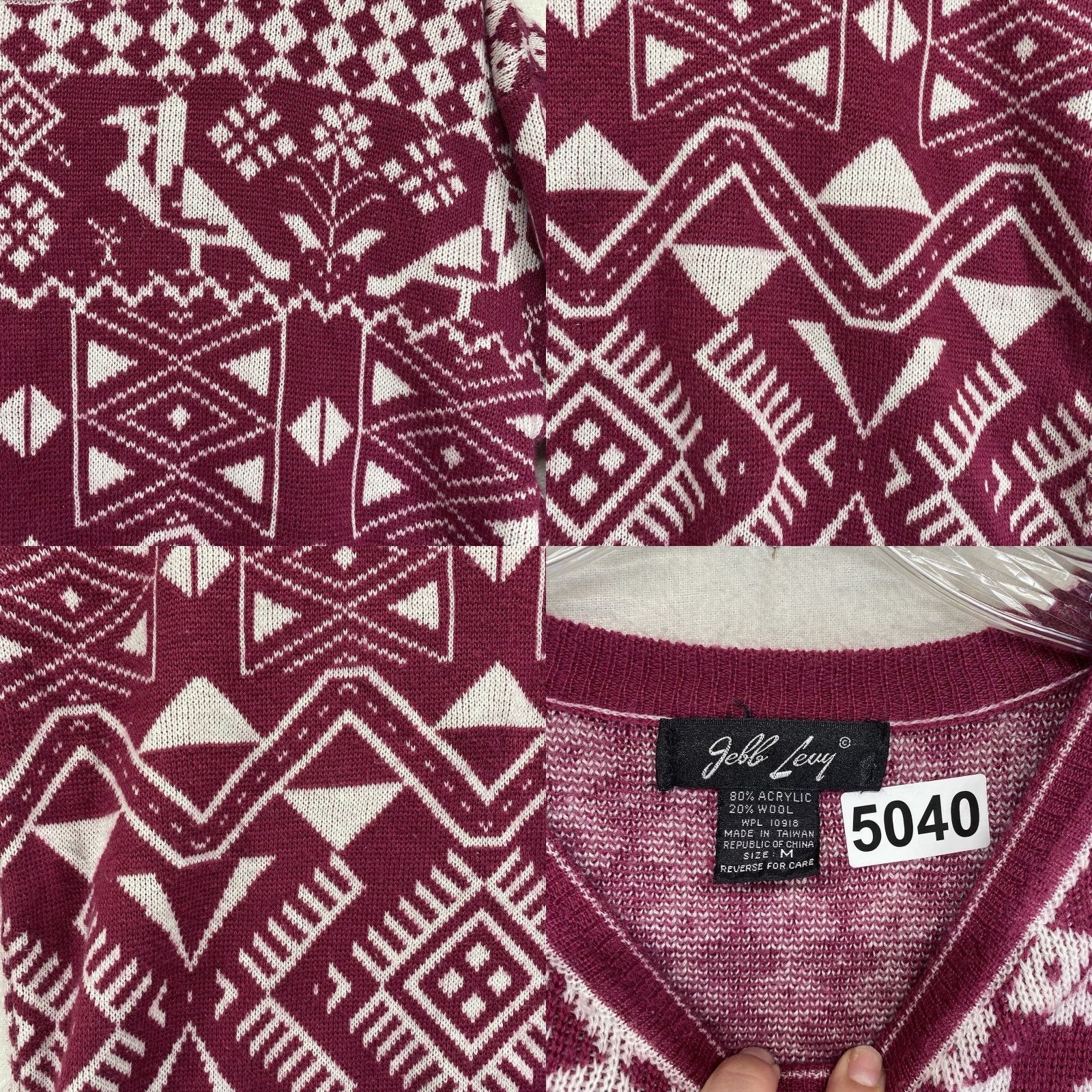 Gloverall VINTAGE 1980s Wool Acrylic Bird Print Sweater Women's S/M Collared Art Deco Purple White Size S / US 4 / IT 40 - 8 Thumbnail