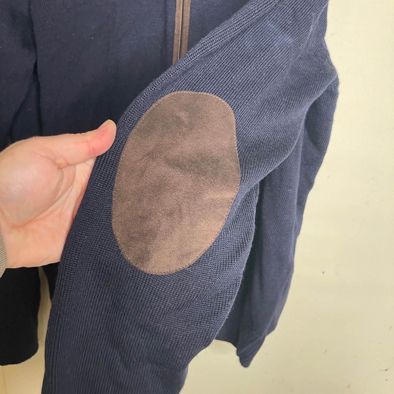 Gran Sasso Gran Sasso Wool Full-Zip Jacket Navy Brown Elbow Patch 52 XL Size US XL / EU 56 / 4 - 5 Thumbnail