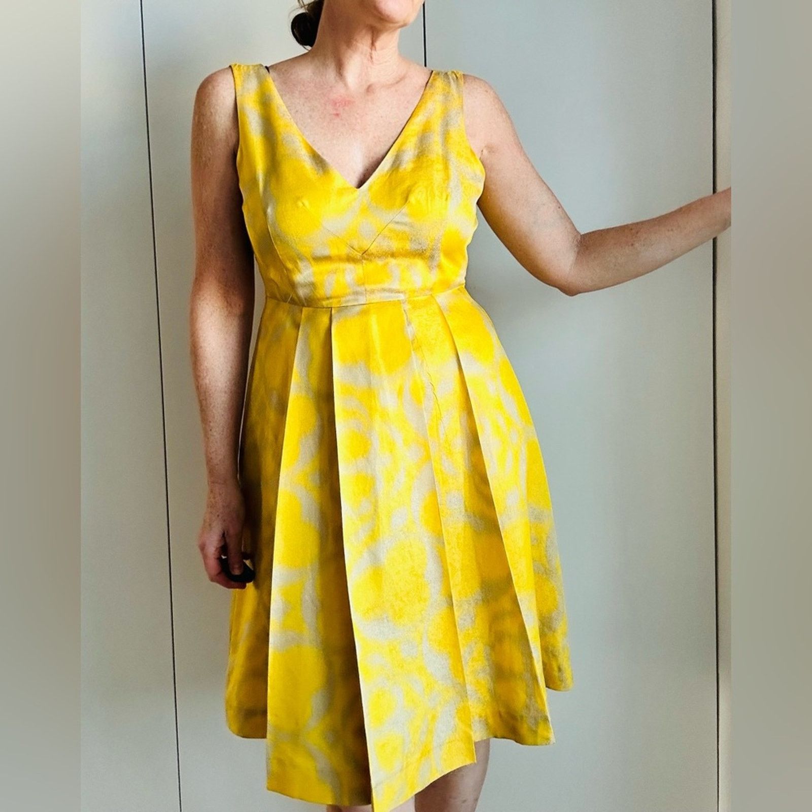 Image of Tory Burch Edyn Yellow Silk Dress Size 4 Party Career, Women's