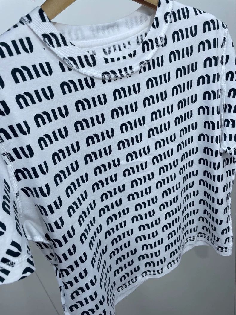 Prada Miu Miu Black and White Graphic TShirt-2506 Size M / US 6-8 / IT 42-44 - 4 Thumbnail