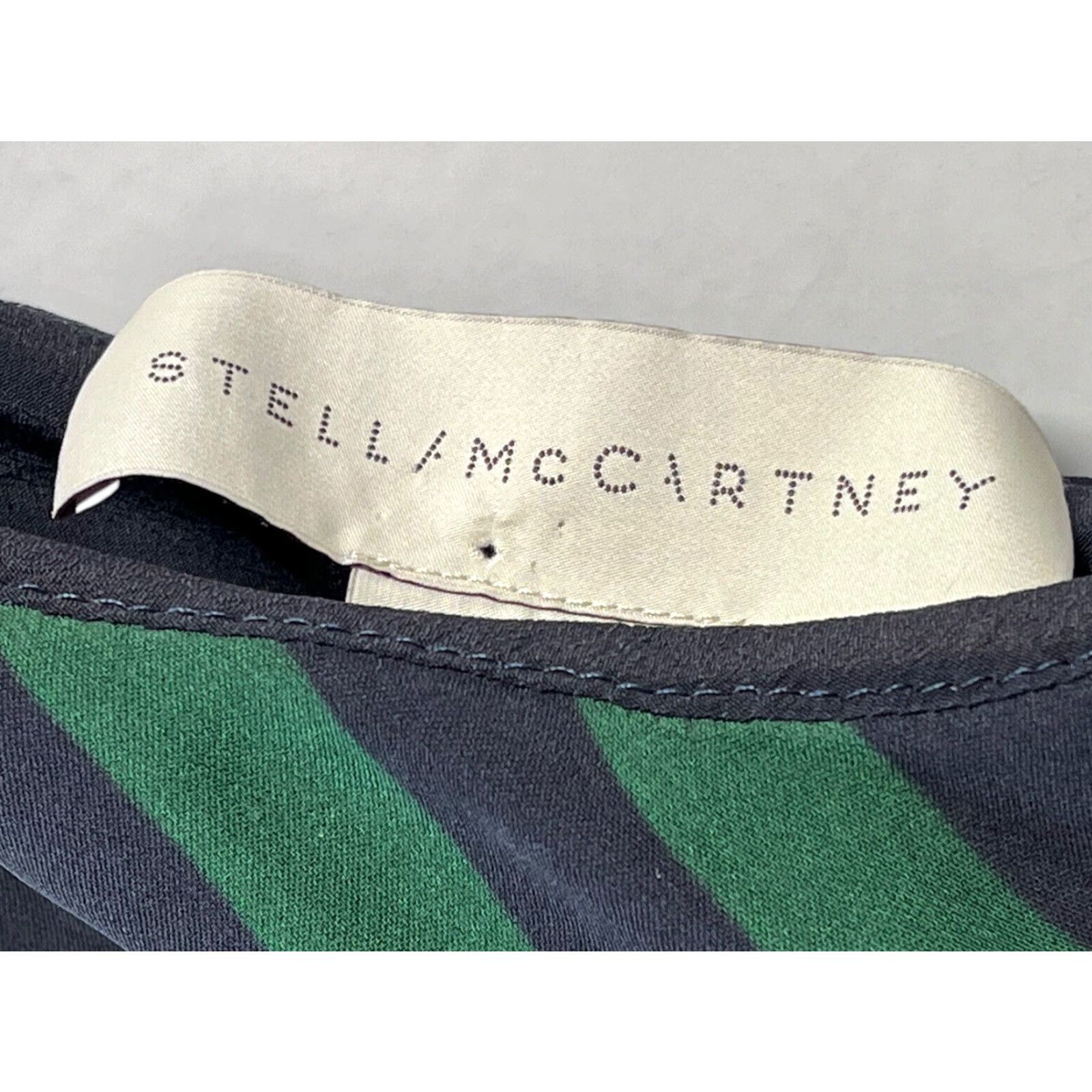 Stella McCartney Stella McCartney Dress Women US 2-4 Silk One-Shoulder Striped Green Navy Short 100% Silk Size 26" / US 2 / IT 38 - 3 Thumbnail