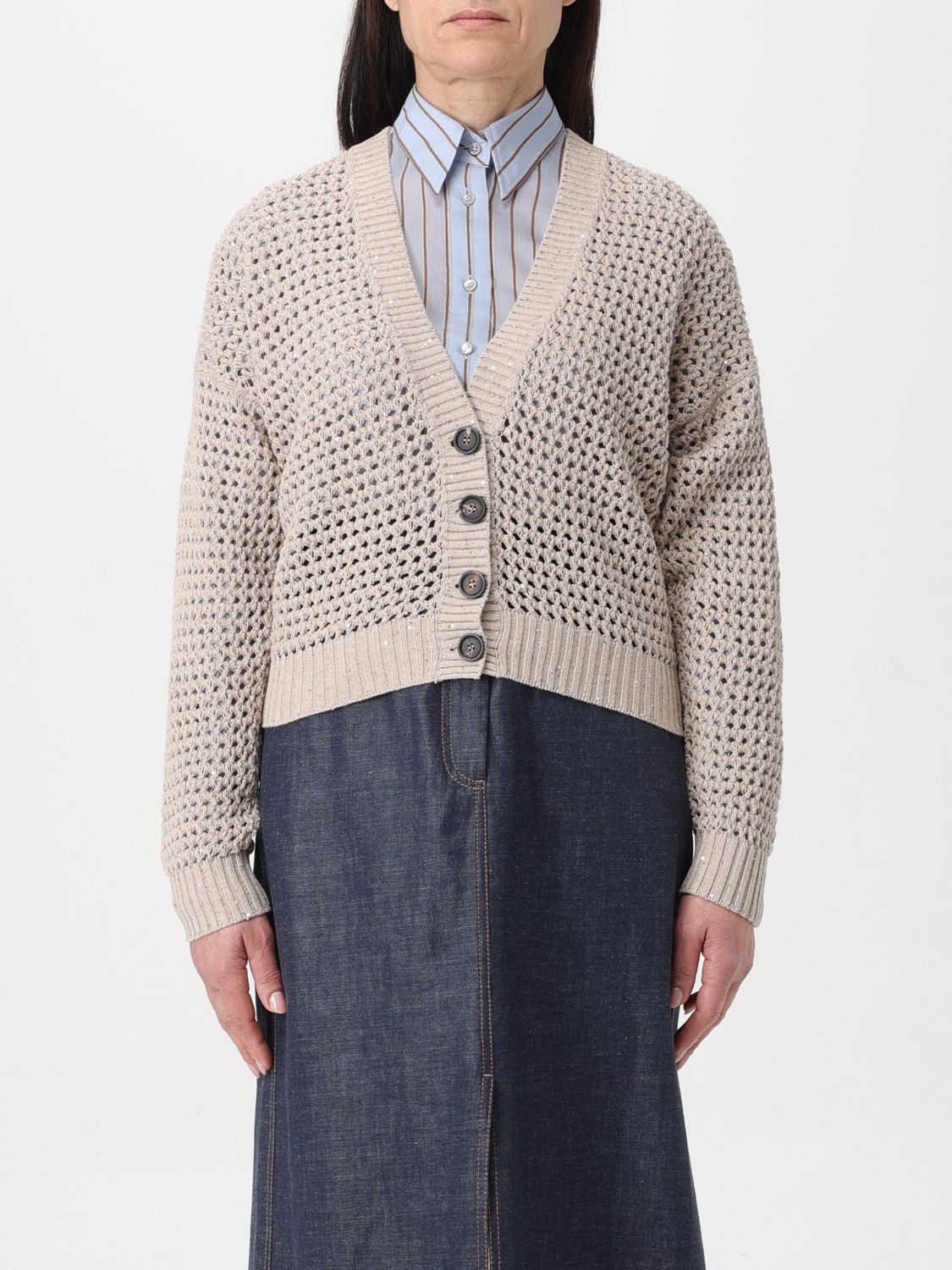 image of Brunello Cucinelli Cardigan Woman Beige, Women's (Size Medium)