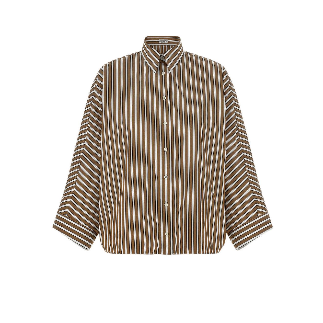 BRUNELLO CUCINELLI Brown/White Striped Cotton Shirt New & Au