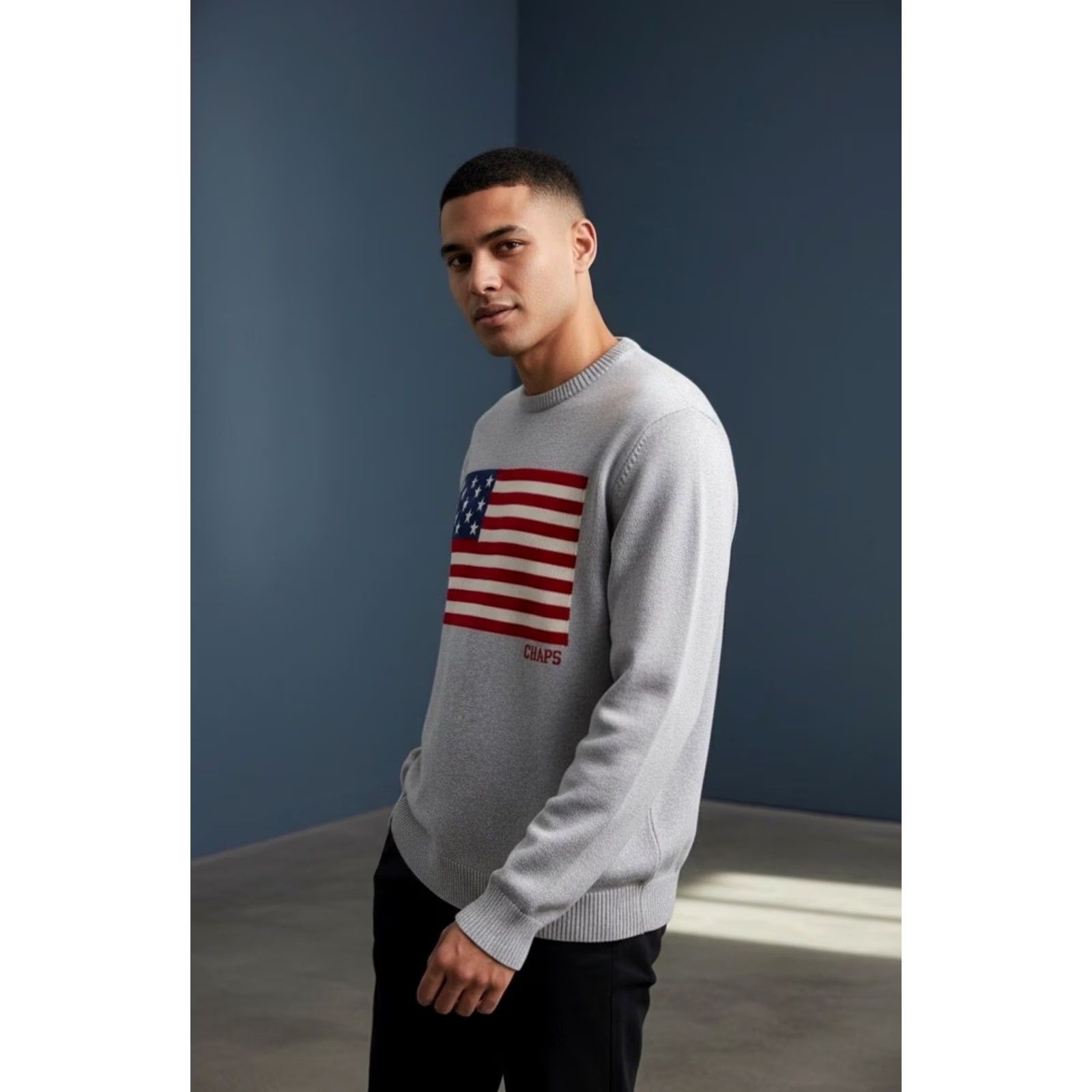 Chaps Chaps Men Light Gray Embroidered American Flag Crewneck Long Sleeve Sweater L Size US L / EU 52-54 / 3 - 2 Thumbnail