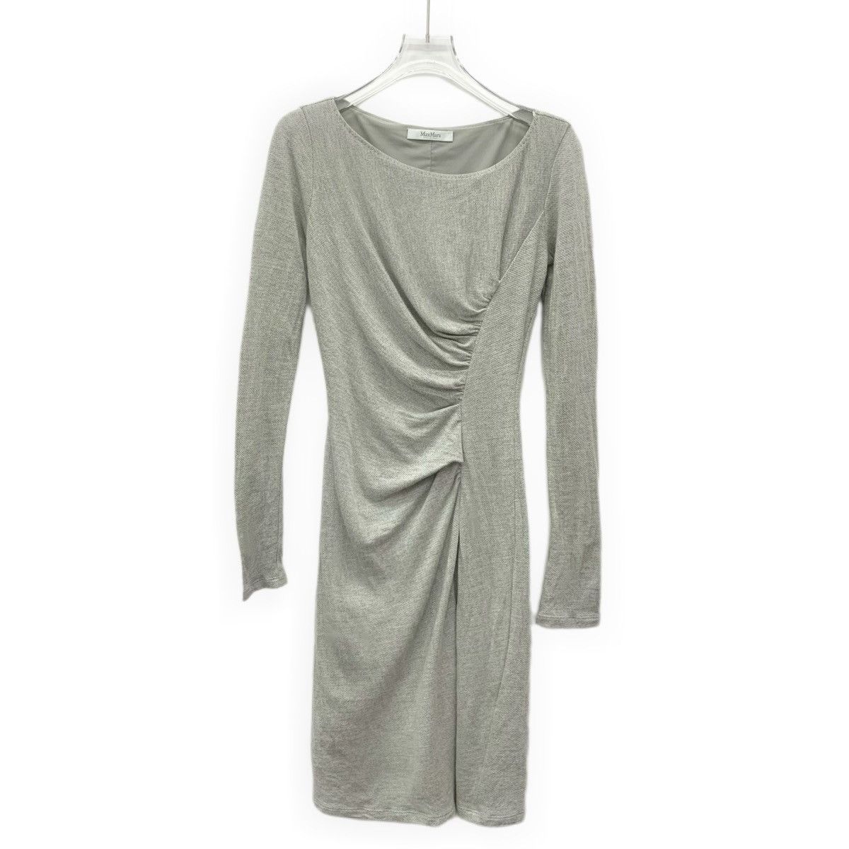 Max Mara Maxmara Grey Wool Ruched Crew Neck Long Sleeve Dress K26WX Size M / US 6-8 / IT 42-44 - 1 Thumbnail