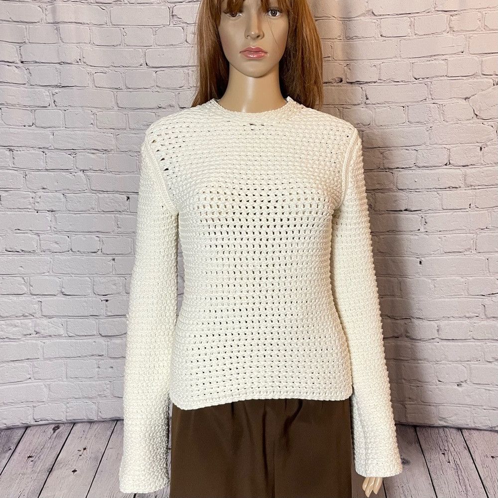 Theory NWT New $395 Theory Mesh Knit Long Sleeve Natural Cotton Bl Size S / US 4 / IT 40 - 2 Thumbnail