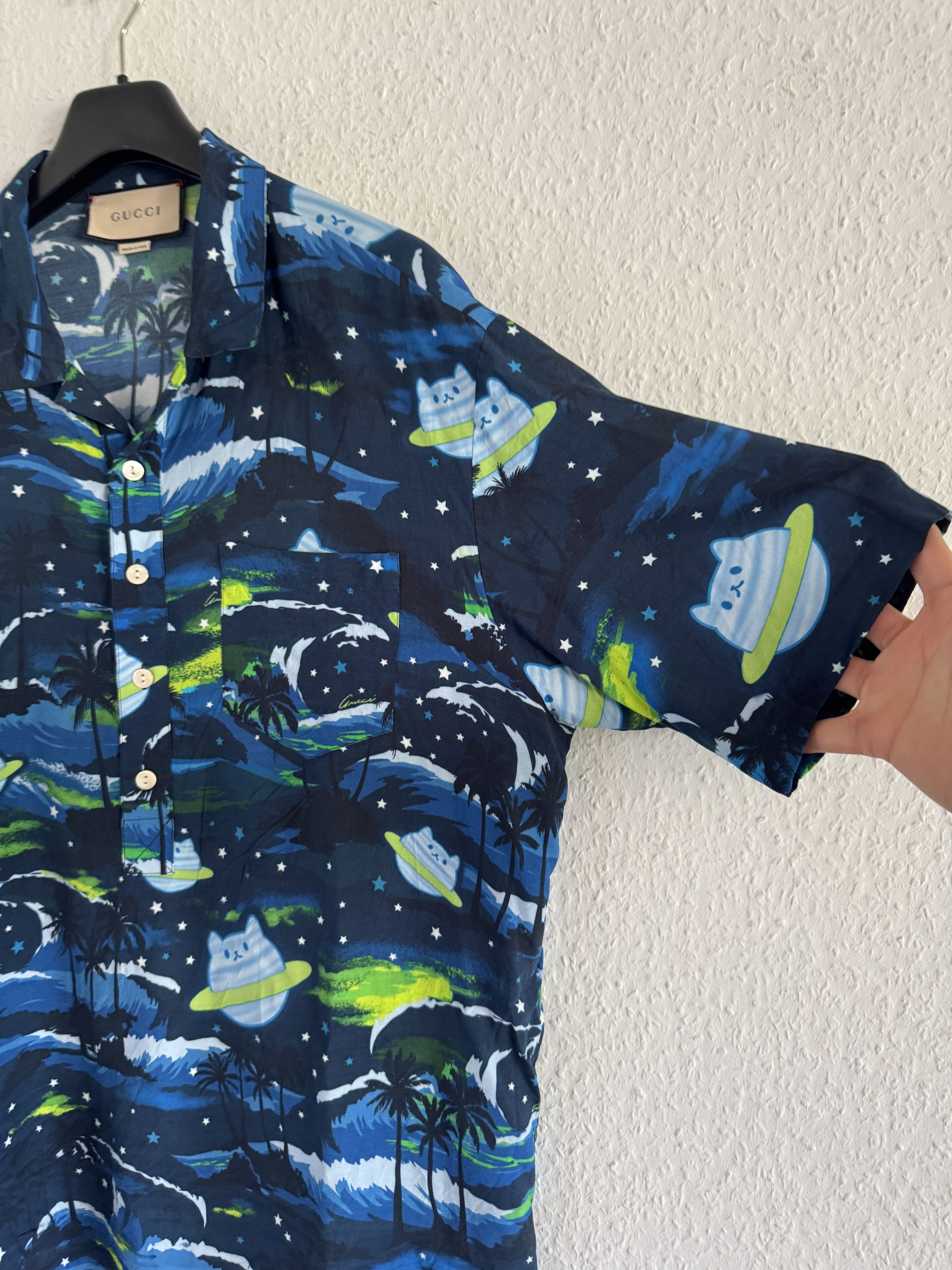 Gucci UFO Cat Print Bowling Shirt Size US L / EU 52-54 / 3 - 7 Thumbnail