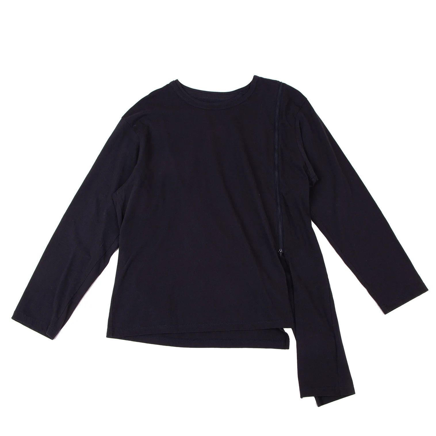 Yohji Yamamoto Cotton Front Zip Asymmetrical Cut Top in Navy Blue Size US L / EU 52-54 / 3 - 1 Thumbnail